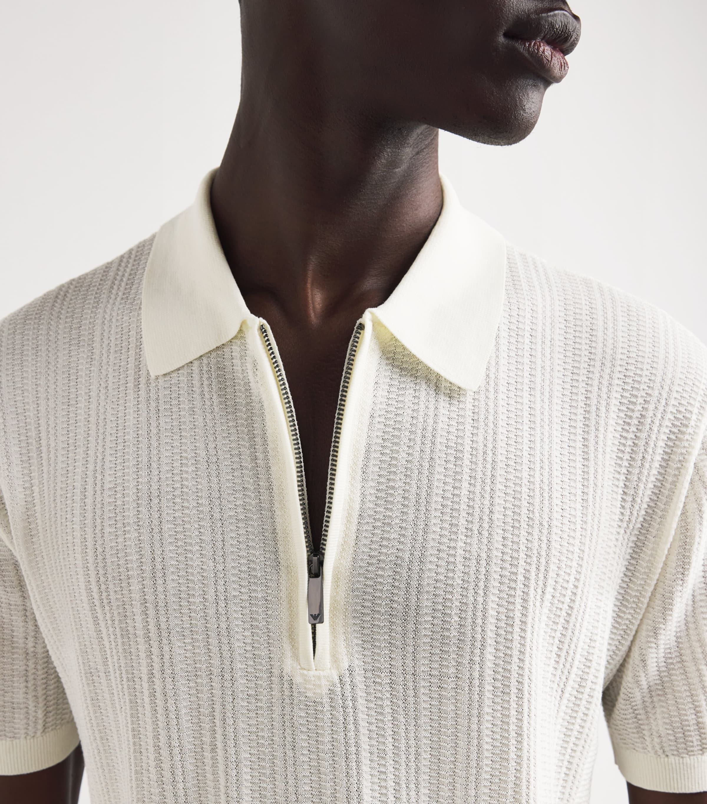 Emporio Armani White Cotton Quarter-Zip Polo T-Shirt | Harrods US