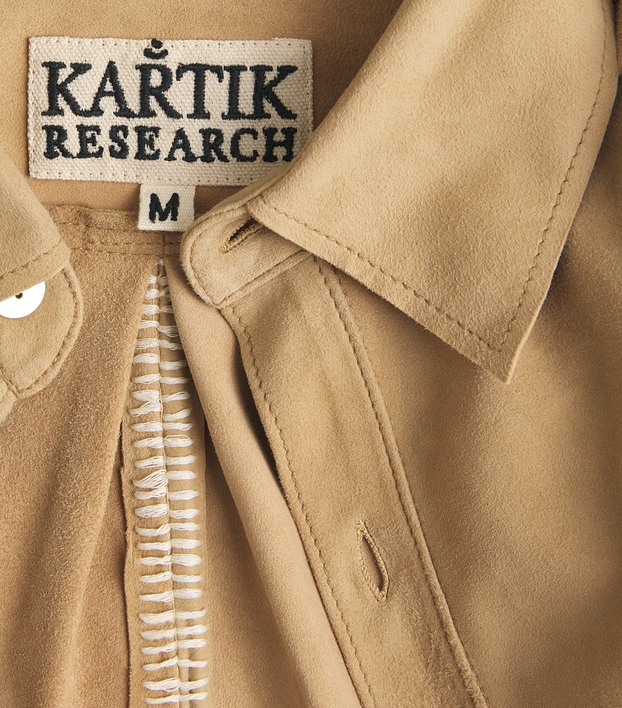 Kartik Research Mens Suede Contrast-Stitch Shirt Beige Image 6
