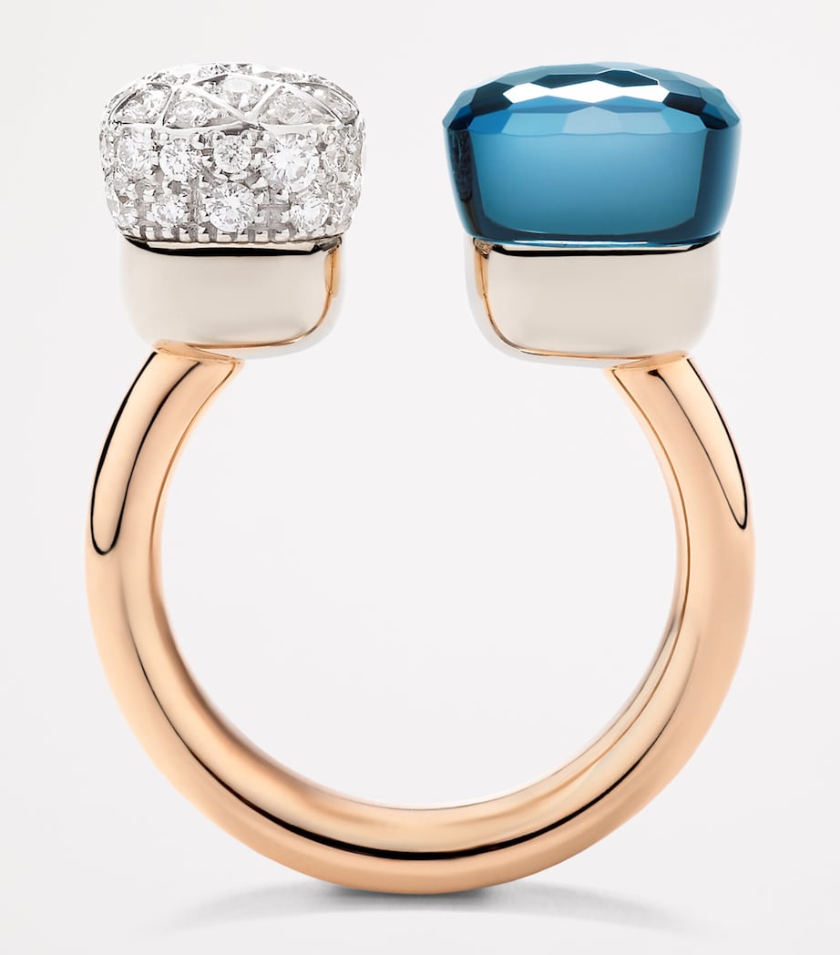 Mixed Gold, Blue Topaz and Diamond Nudo Ring DB0TL Image 2