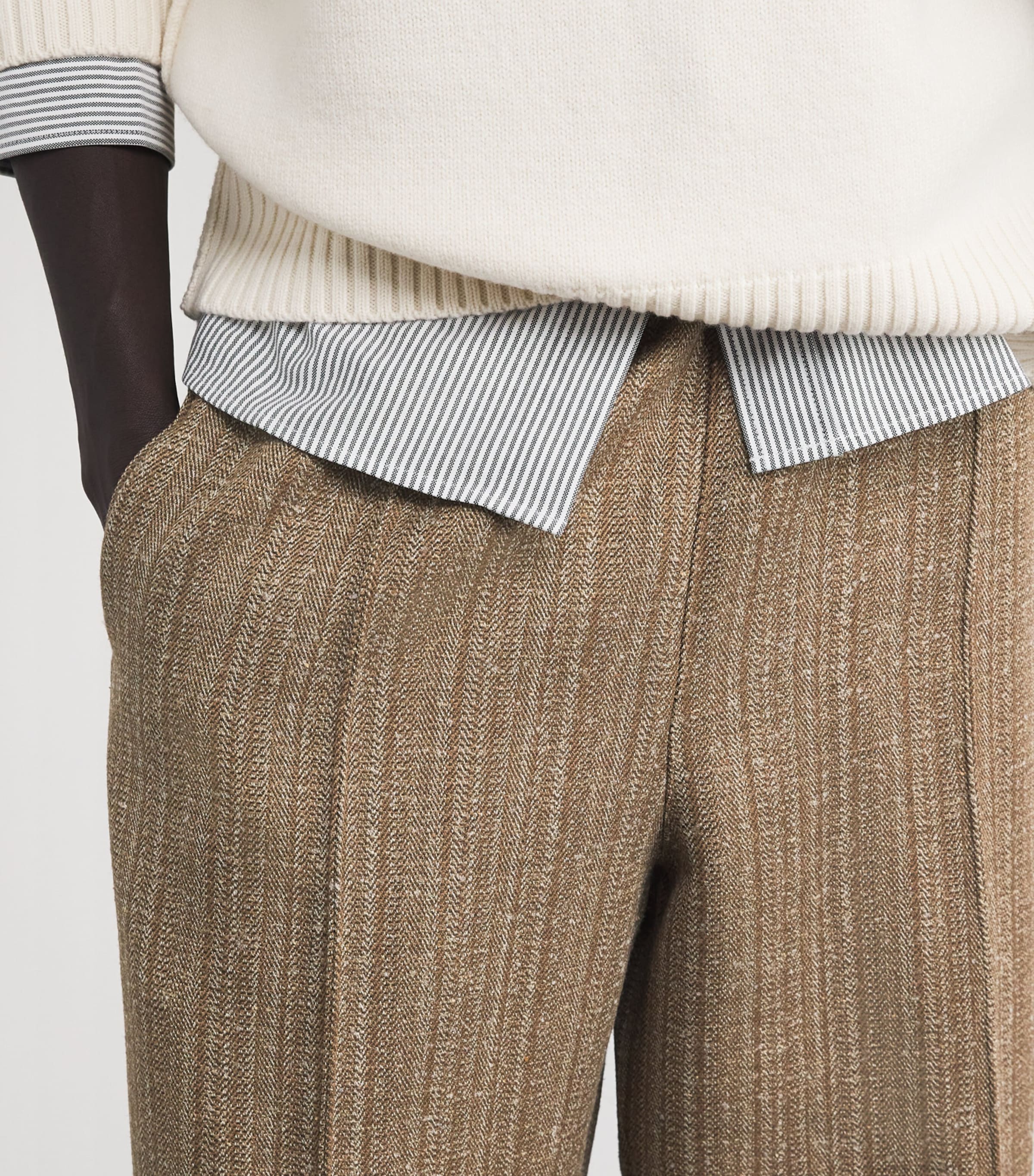 AMI Paris Mens Wool-Blend Elasticated Wide-Leg Trousers Camel/ivoire Image 6