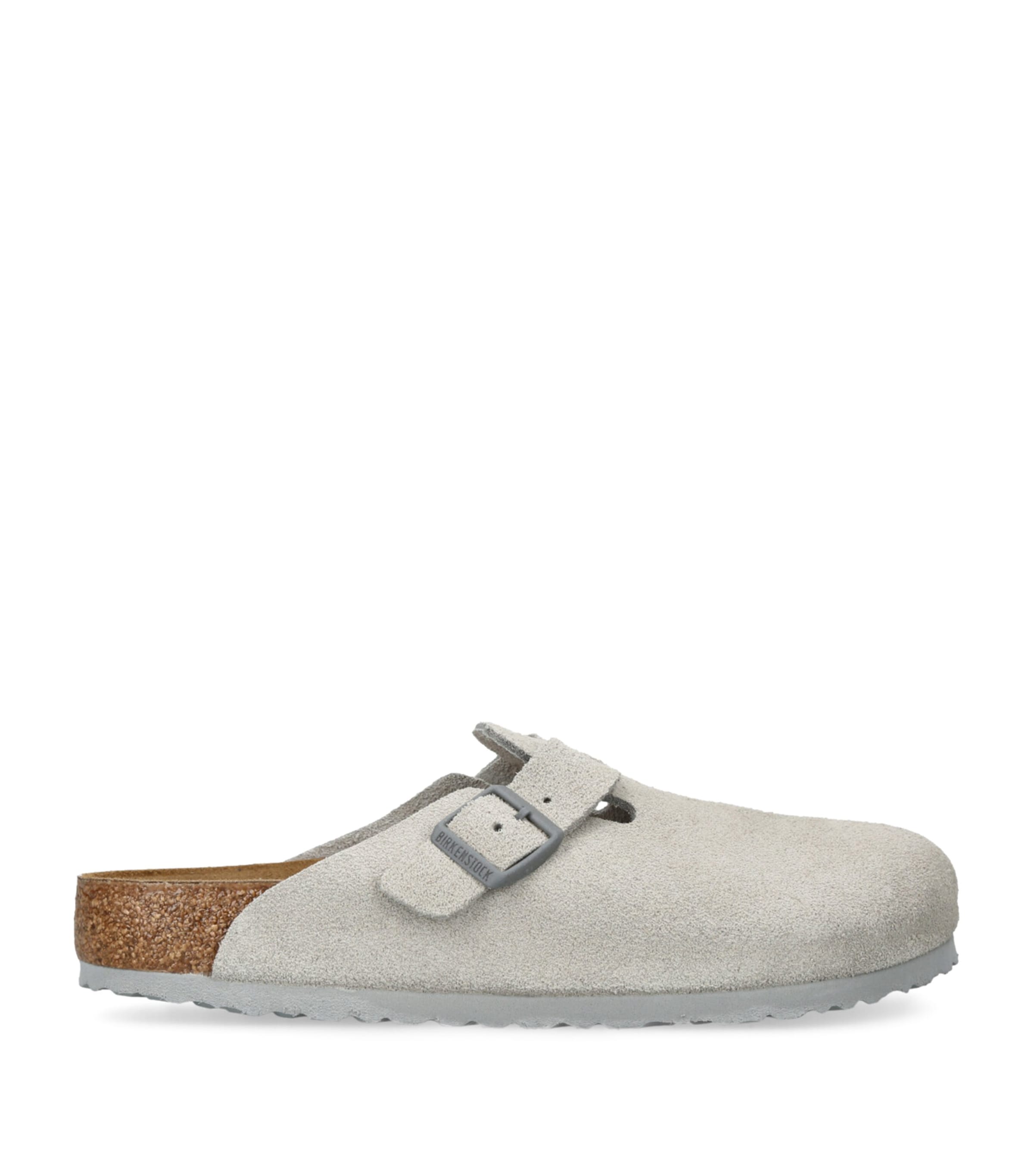 Birkenstock Stone Grey Boston Fur-lined Buckle Sandals In Grey