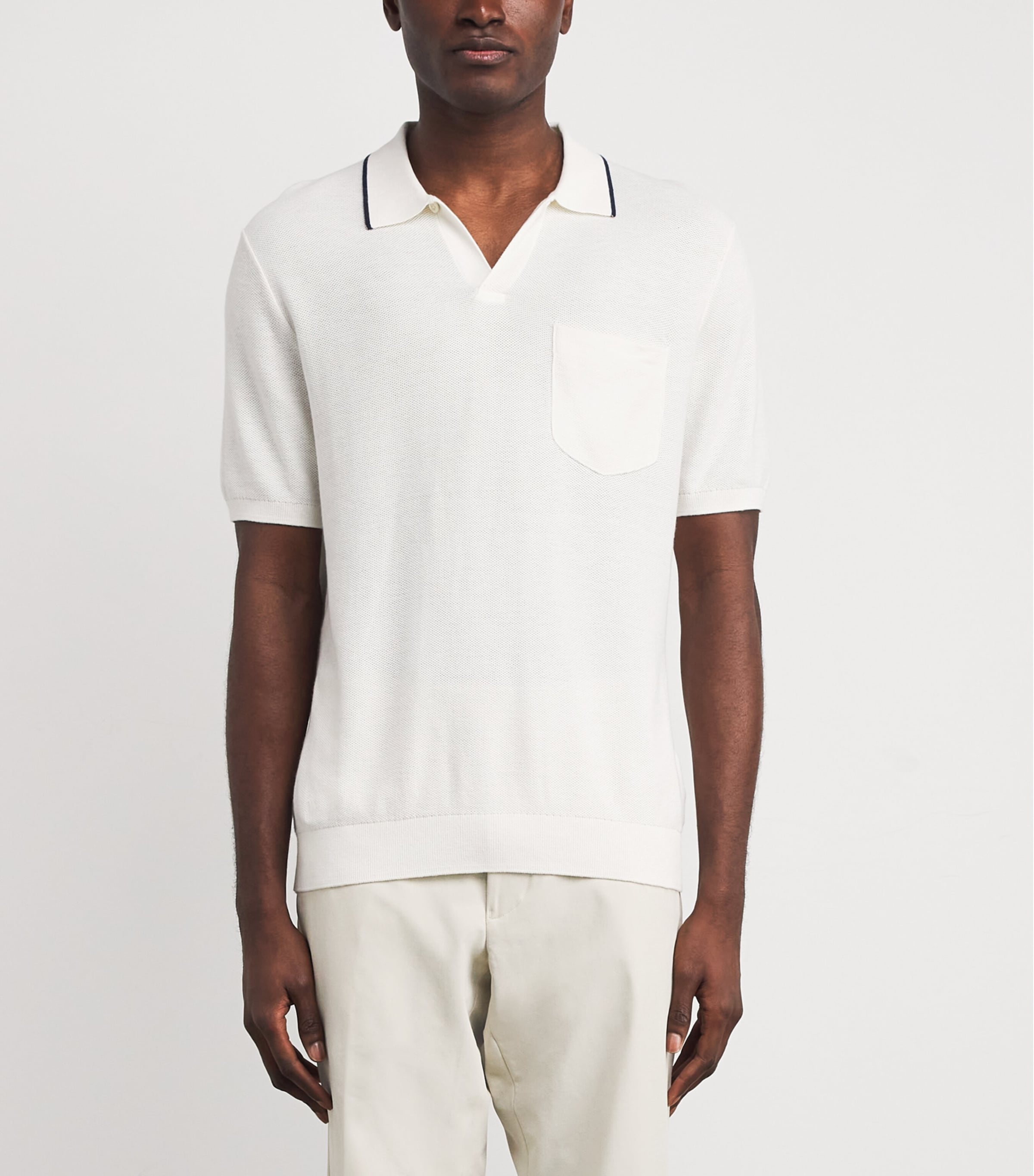 Cotton-Blend Coolmax Polo Shirt WHITE / NAVY Image 3