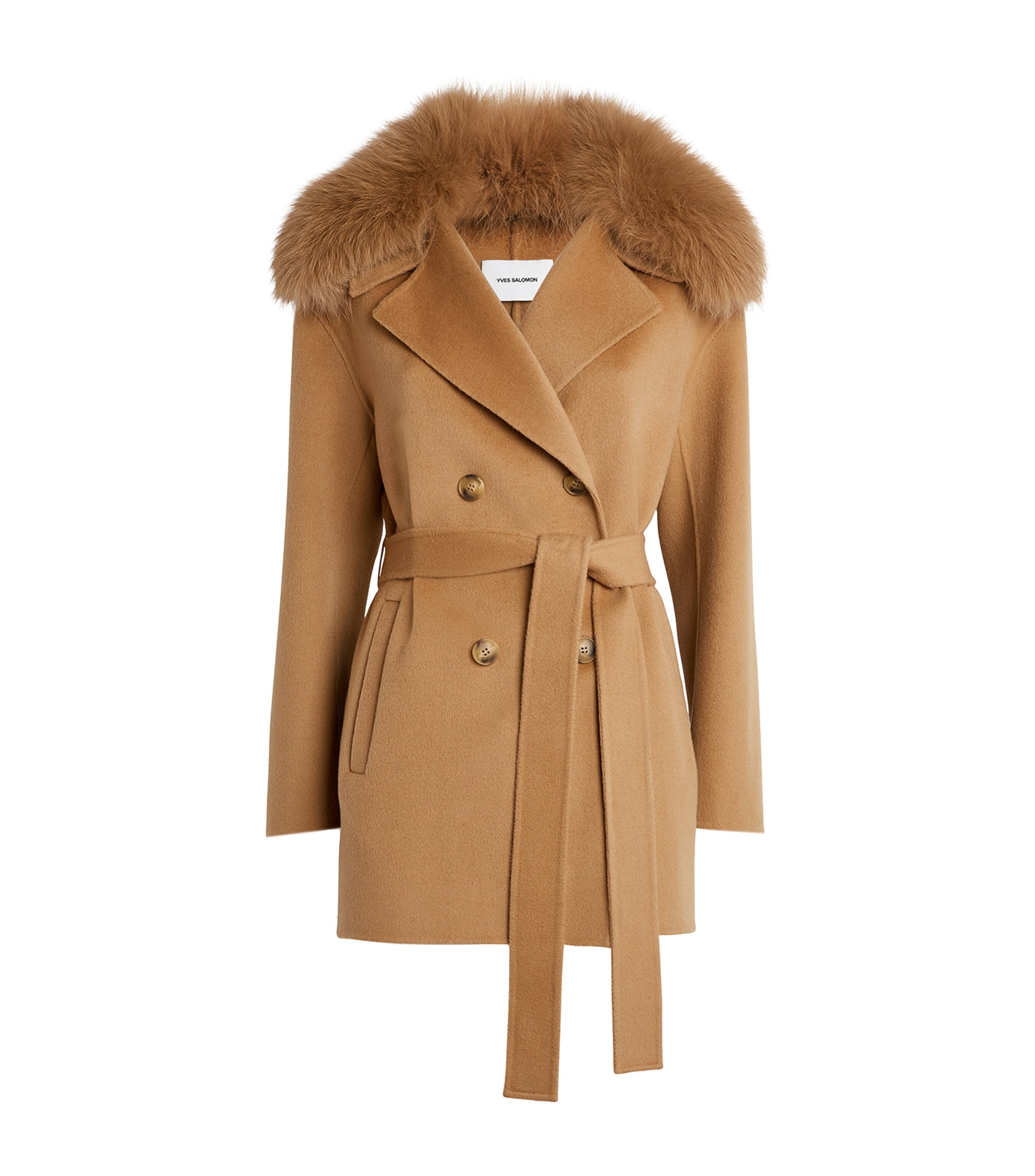 YVES SALOMON WOOL-CASHMERE FUR-TRIM COAT