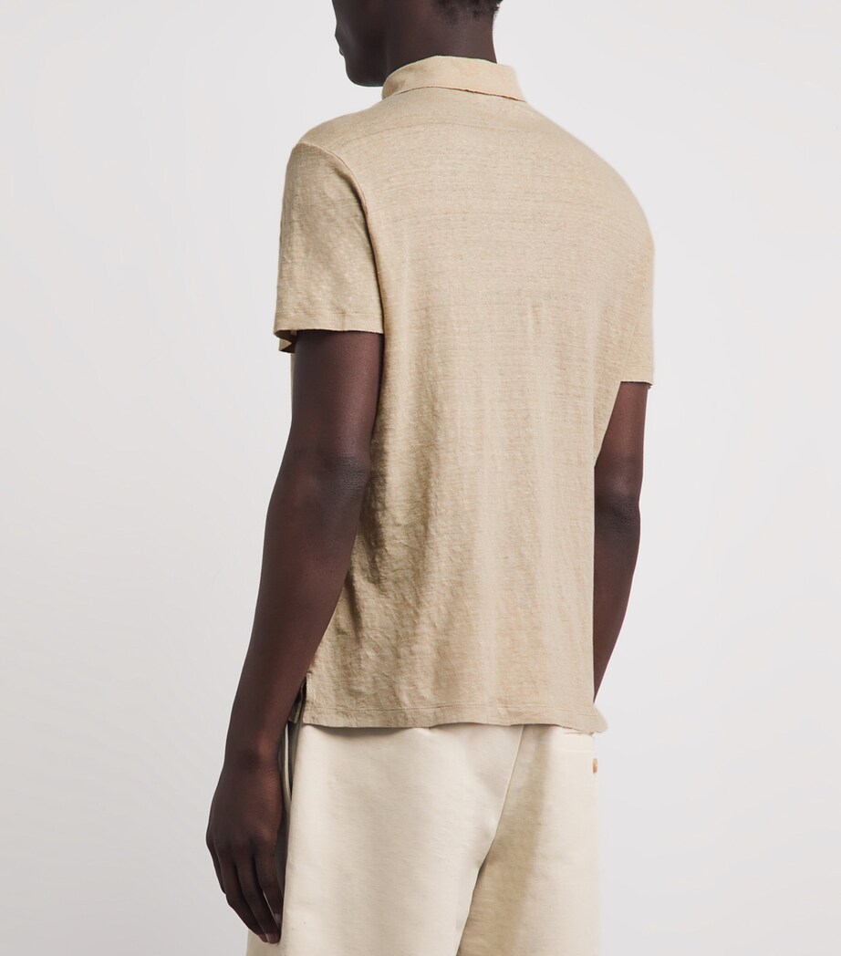 Sandro Paris Mens Linen Polo Shirt Sand Image 5