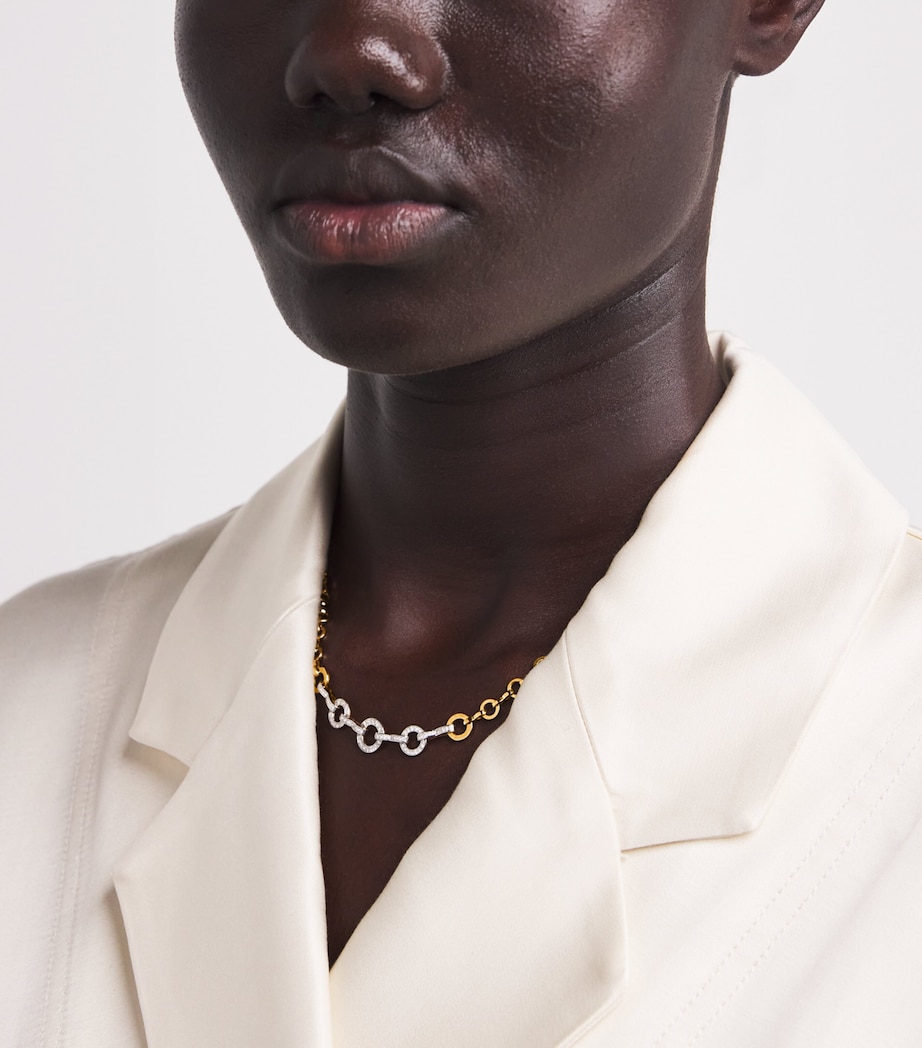 Yellow Gold and Pavé Diamond Candence Circle Chain Necklace YELLOW GOLD Image 2