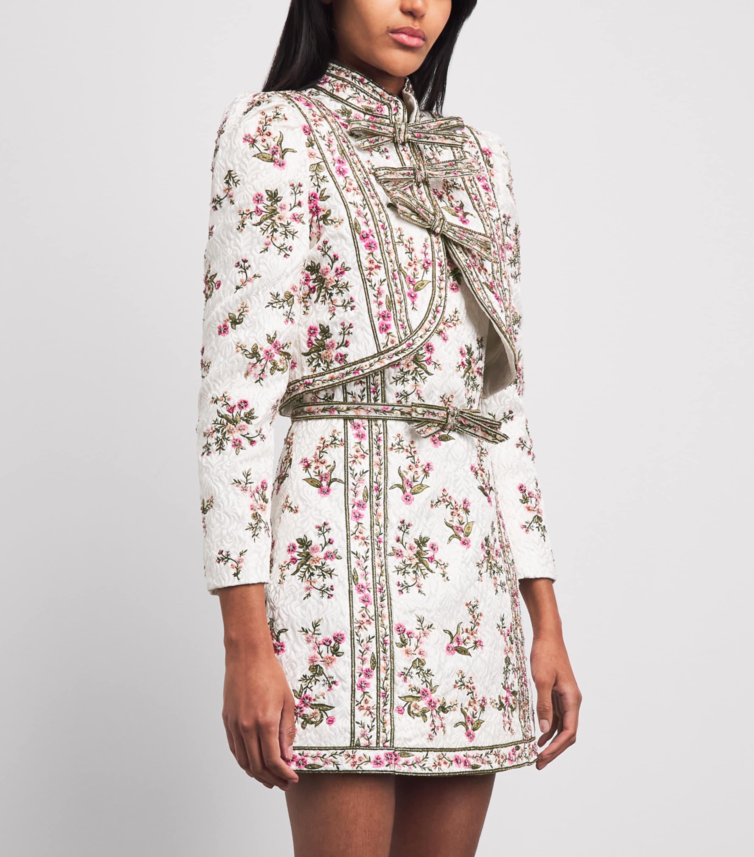 Alice+Olivia Womens Embellished Ilaria Brocade Jacket Off White/multi Image 4