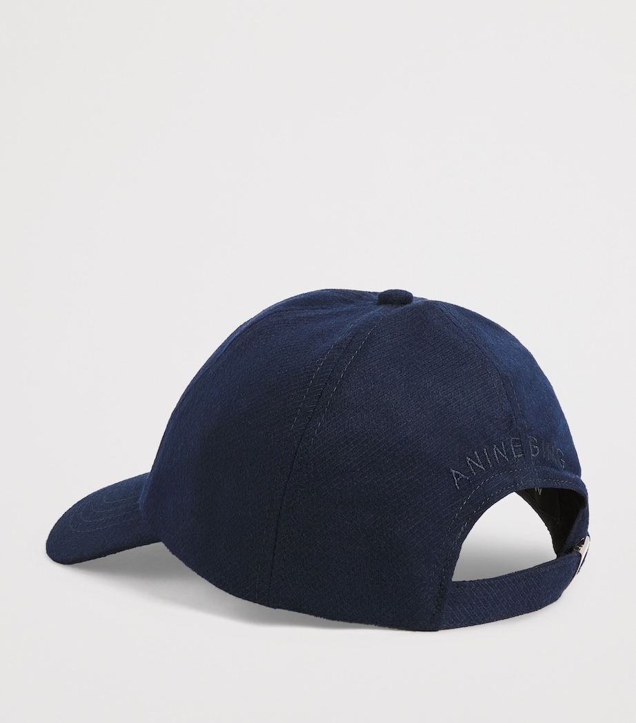 ANINE BING Embroidered Jeremy Baseball Cap Navy Wool Image 3