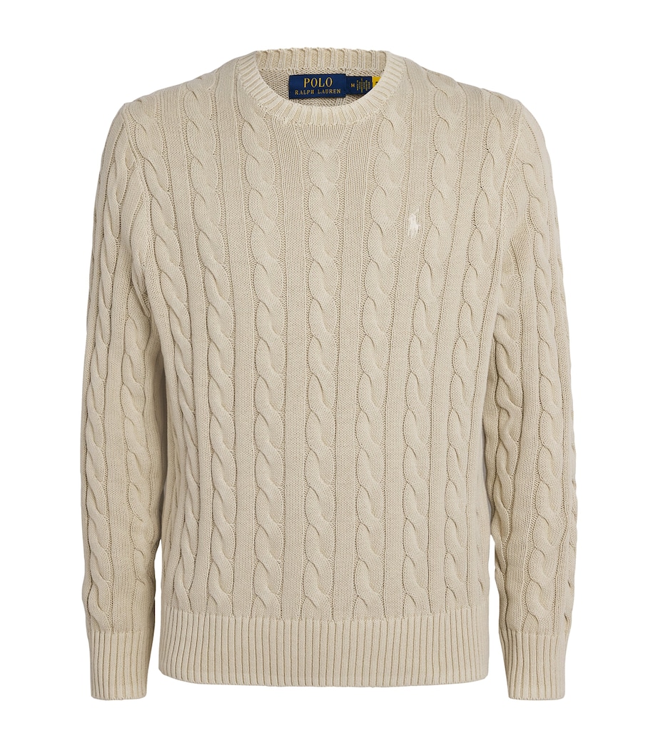 Polo Ralph Lauren Mens Cotton Cable-Knit Sweater Beige Image 1