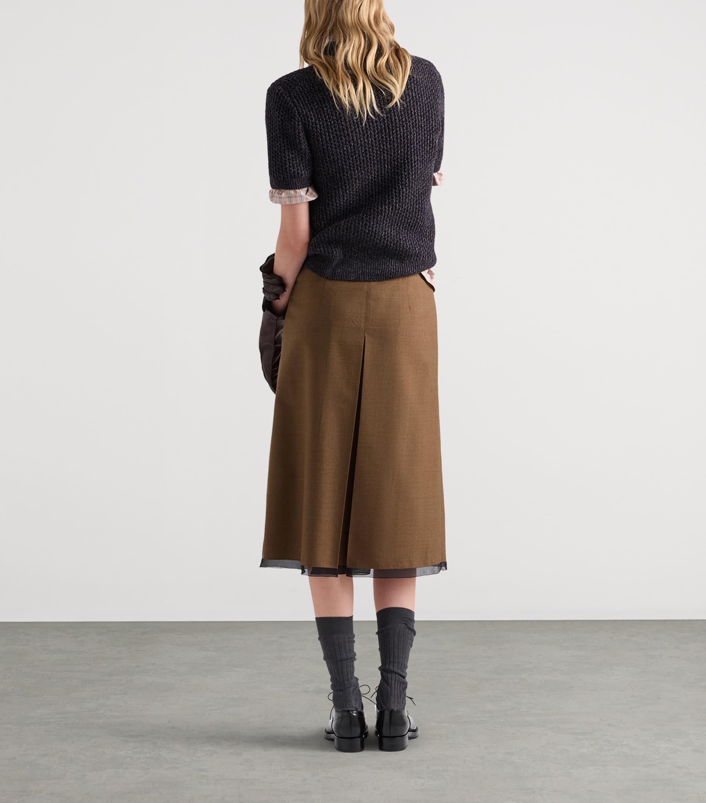 Prada Womens Wool Midi Skirt Brown Image 5