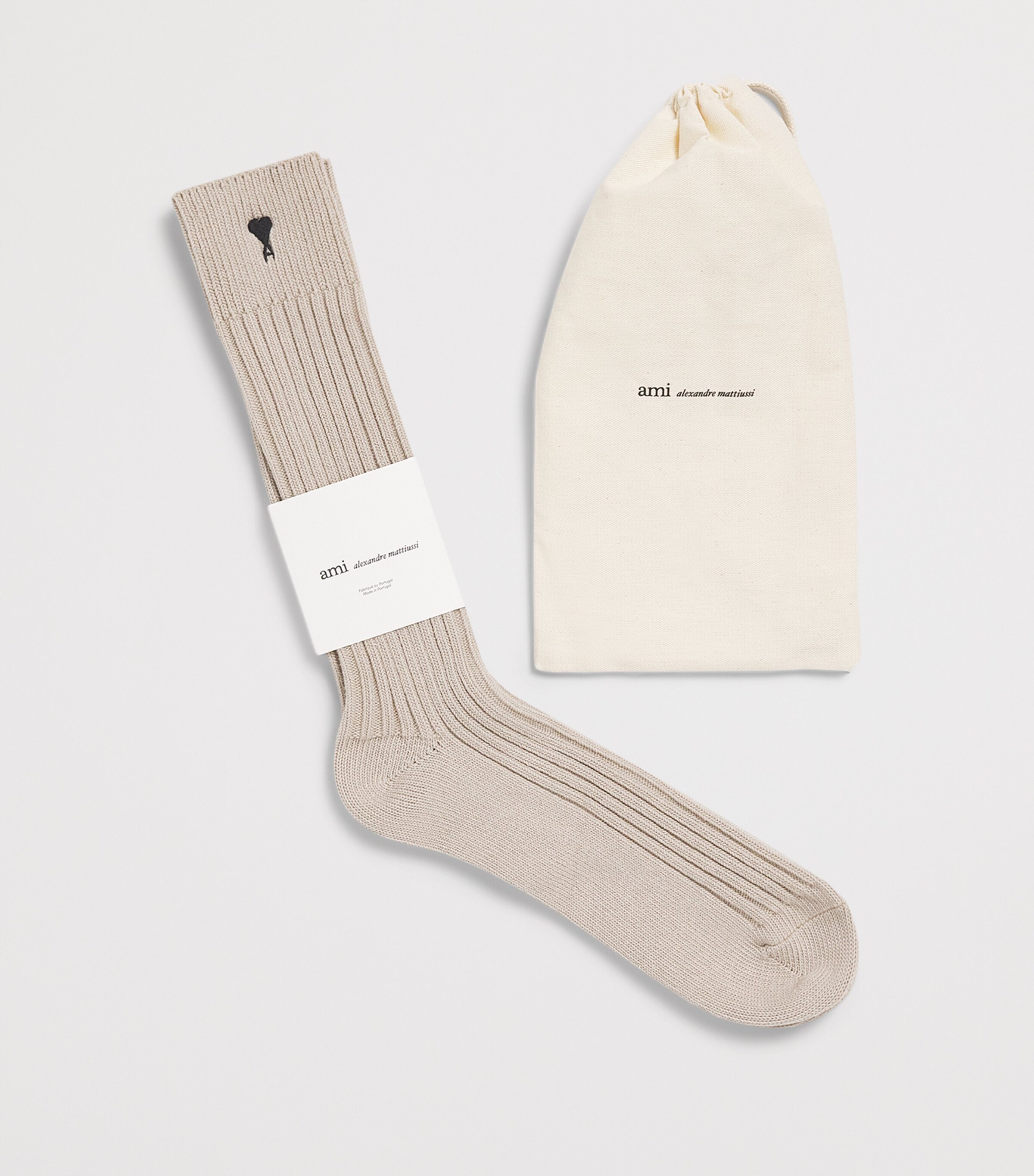 AMI Paris Mens Cotton-Blend Ami de Coeur Socks Beige Taupe Image 2
