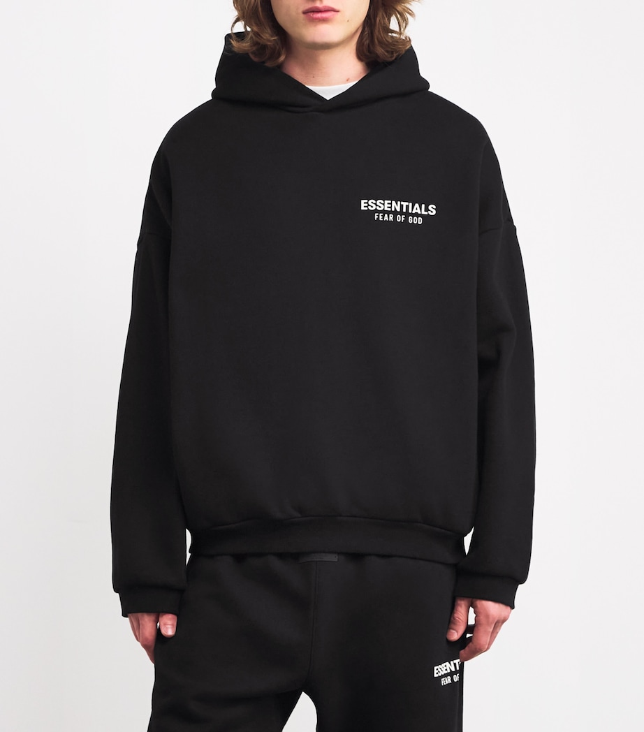 FEAR OF GOD ESSENTIALS Mens Cotton-Blend Logo Hoodie Black Image 3