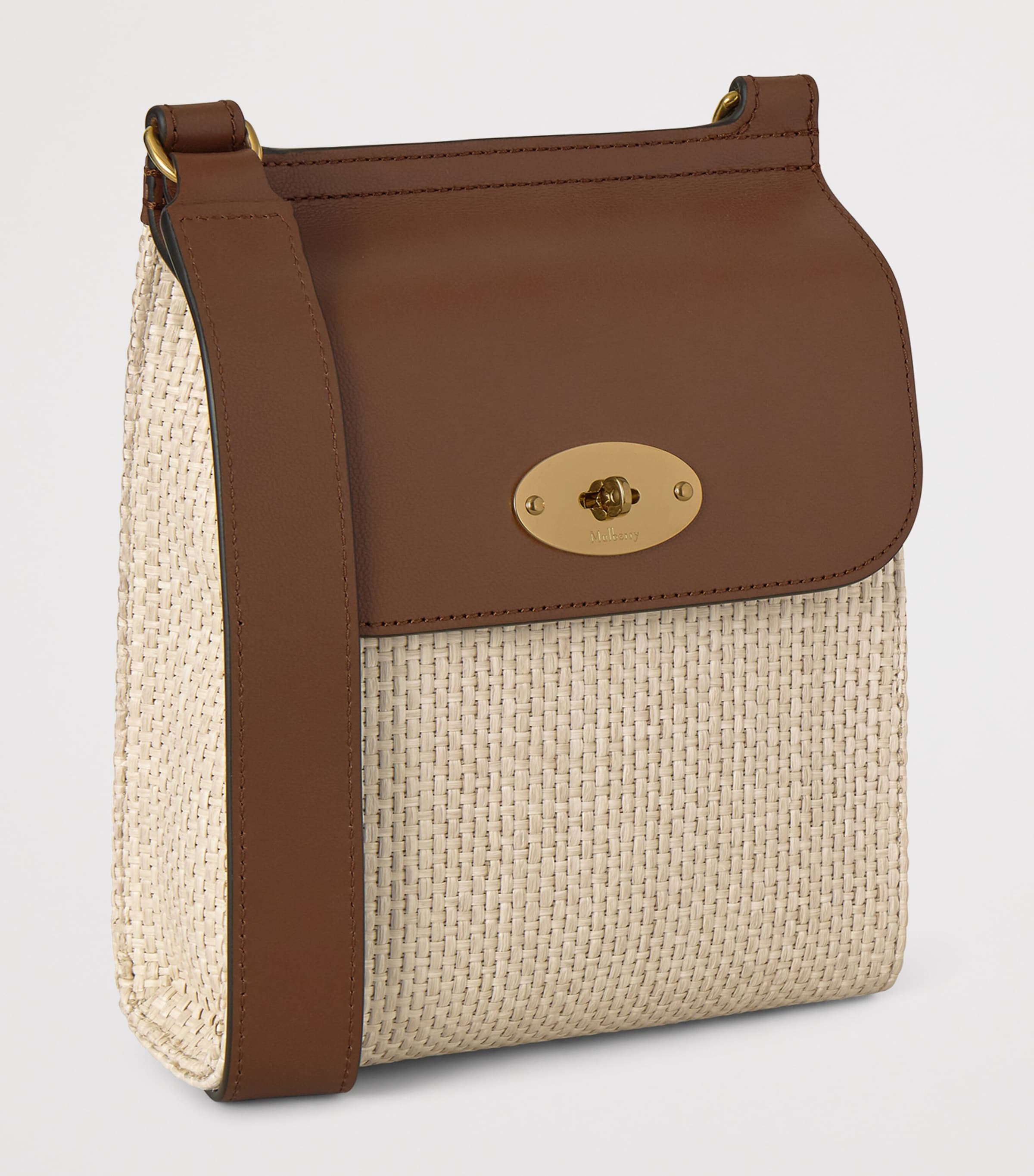 Mulberry Small Raffia Antony Messenger Bag Ecru & Bright Oak Image 2