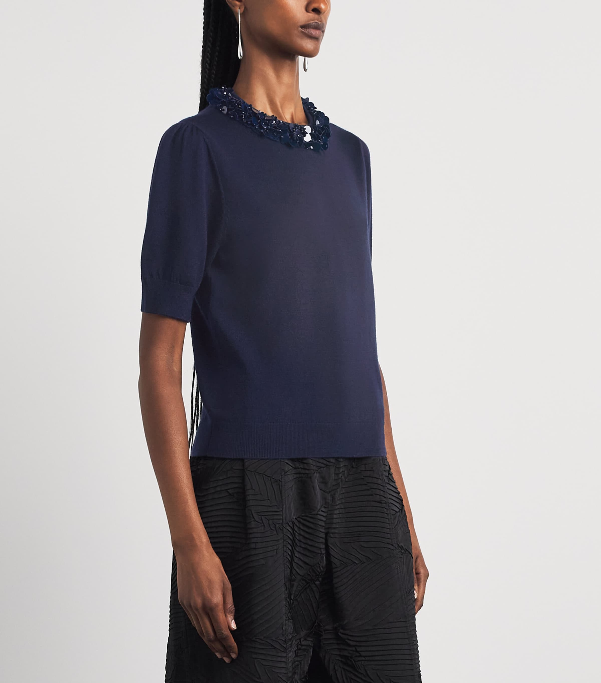 Ulla Johnson Womens Merino Wool Embellished T-Shirt Midnight Image 4