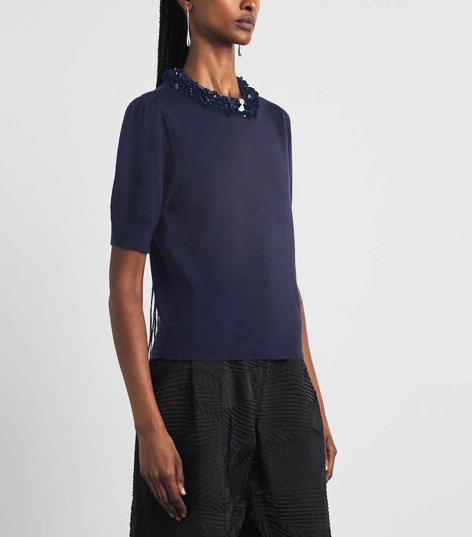 Ulla Johnson Womens Merino Wool Embellished T-Shirt Midnight Image 4