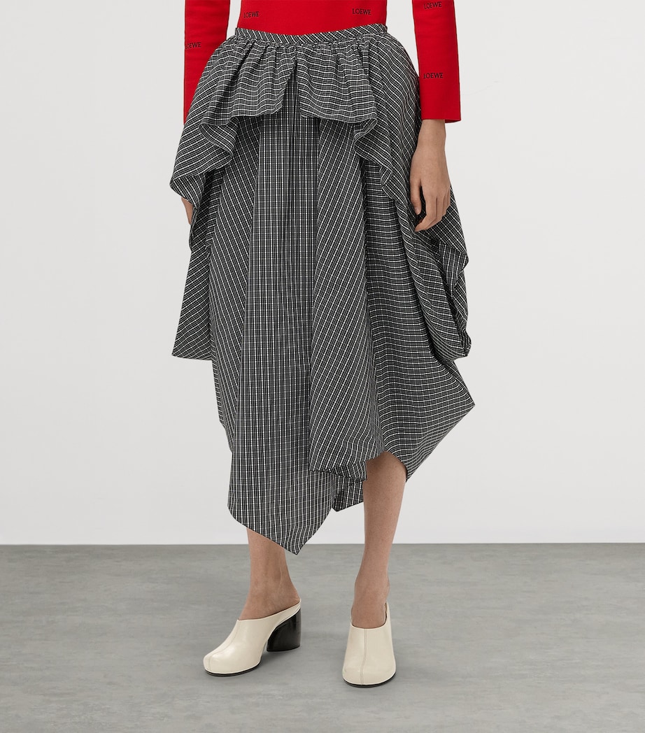 LOEWE Womens Draped Check Midi Skirt Black/white Image 3