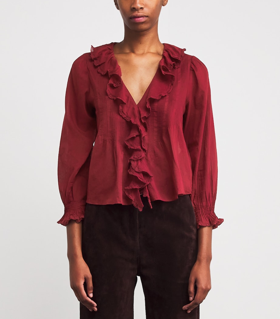 Organic Cotton Ruffled Hardy Blouse DEEP CRIMSON Image 3