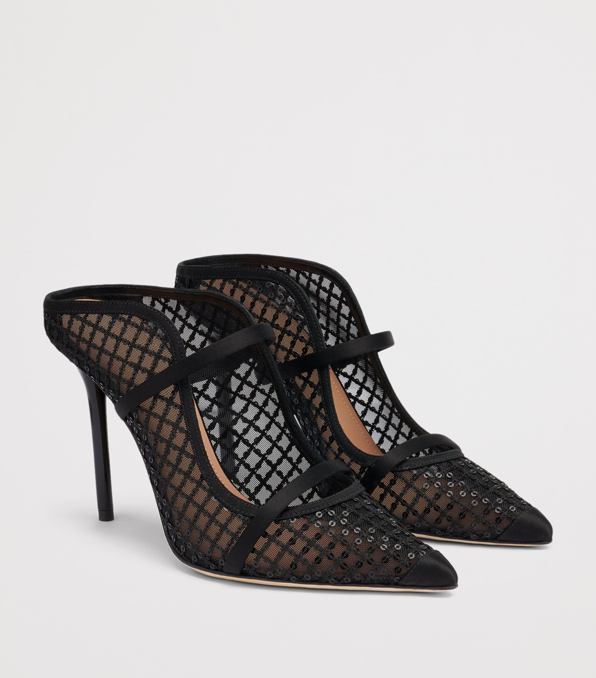 Malone Souliers Sequin Mesh Maureen Heeled Mules 100 Black Image 3