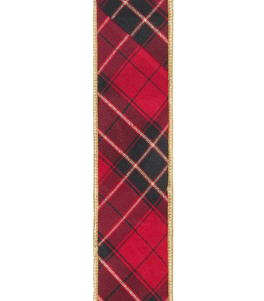 Tartan Ribbon Tree Decoration BURG/BLK/GLD Image 1