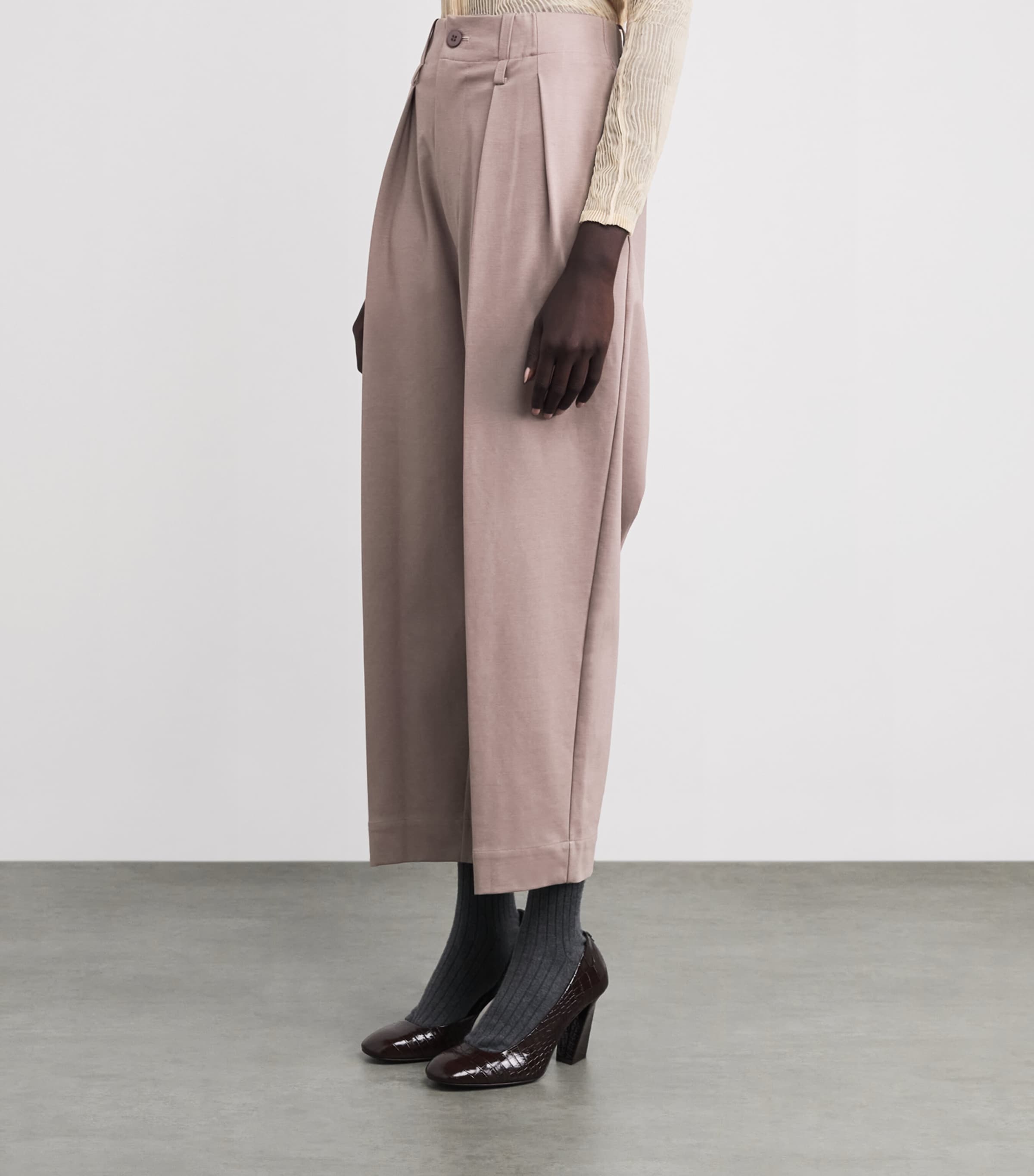 Issey Miyake Womens Cotton-Blend Simple Ensemble Trousers Greige Image 3