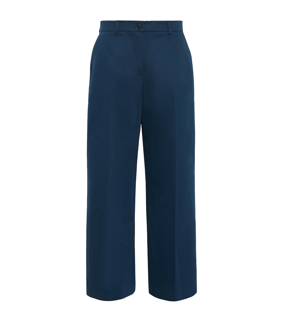Weekend Max Mara Womens Stretch-Cotton Wide-Leg Trousers Navy Image 1