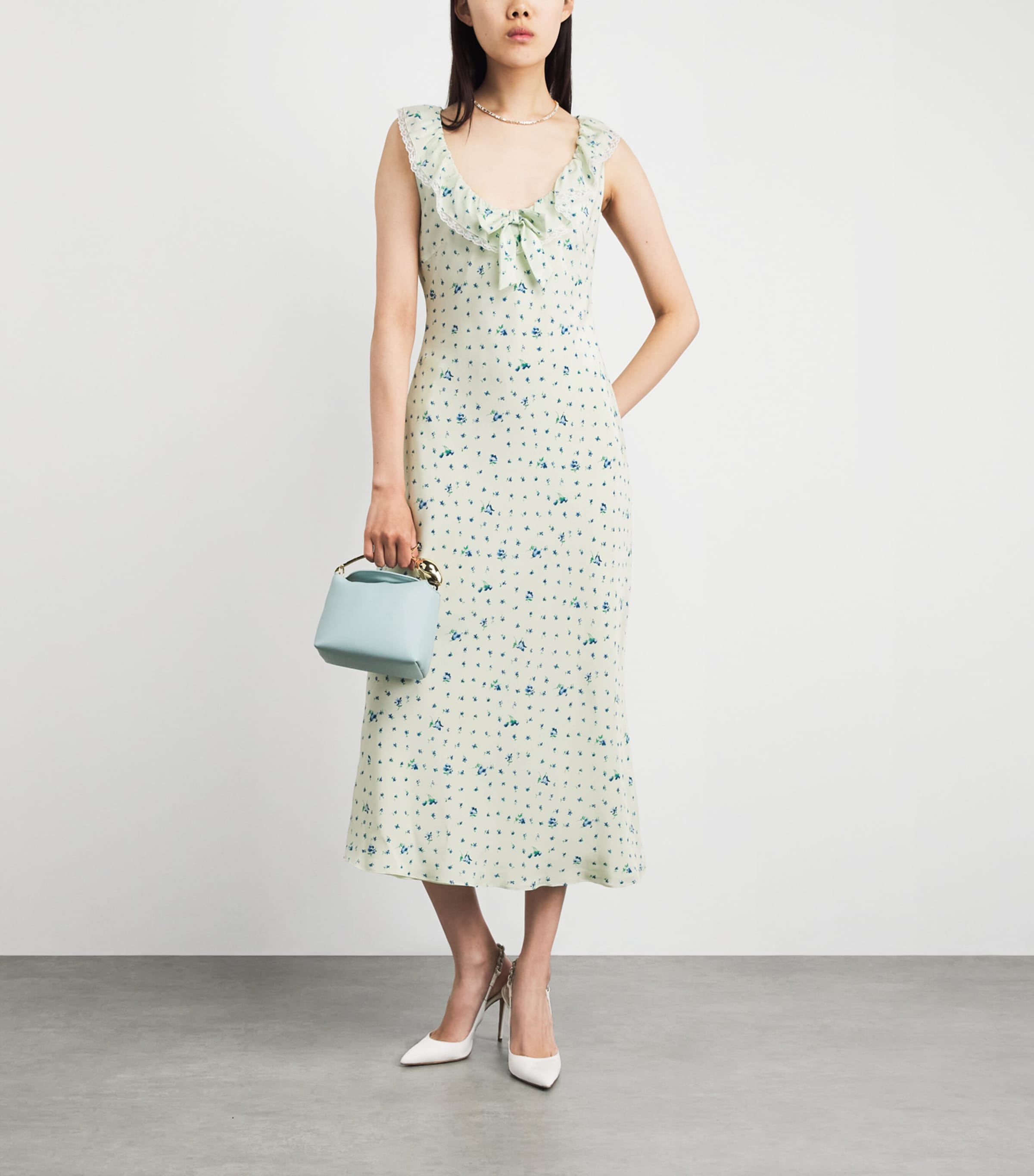 Alessandra Rich Womens Silk Lace-Trim Maxi Dress Aqua Blue Image 2