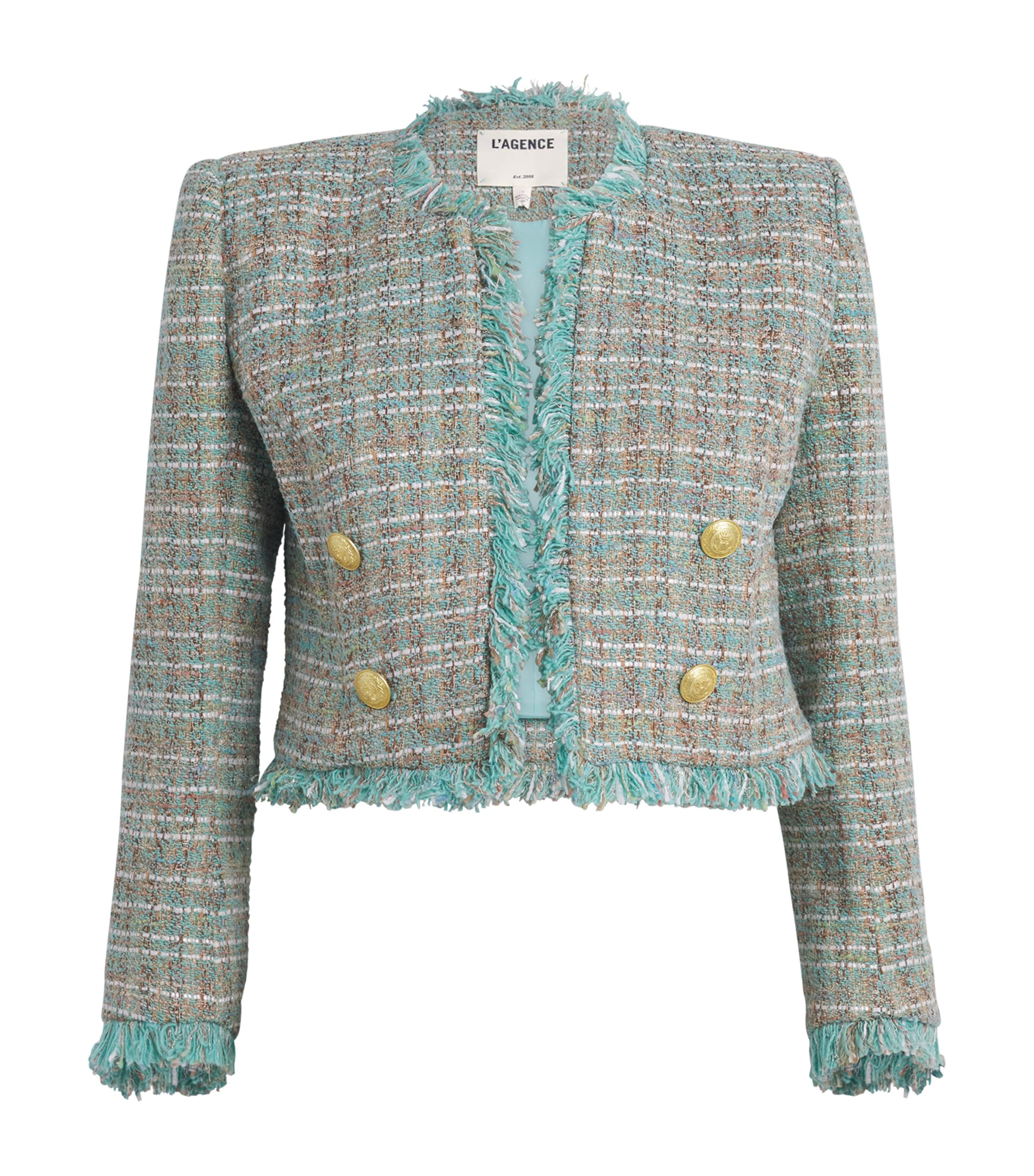 L'agence Tweed Cropped Clydie Blazer In Blue