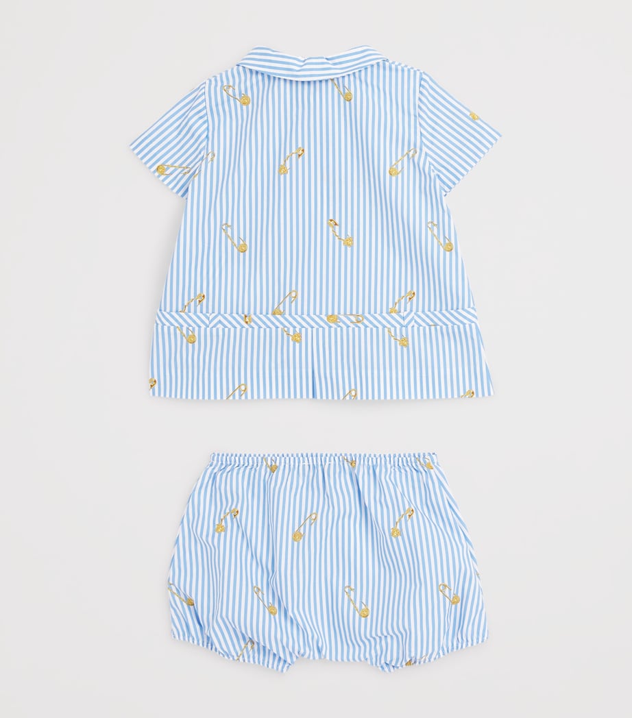 Cotton Stripe Safety Pin Dress and Bloomers Set (1-18 Months) 5UE60-BLUE+GOLD Image 2