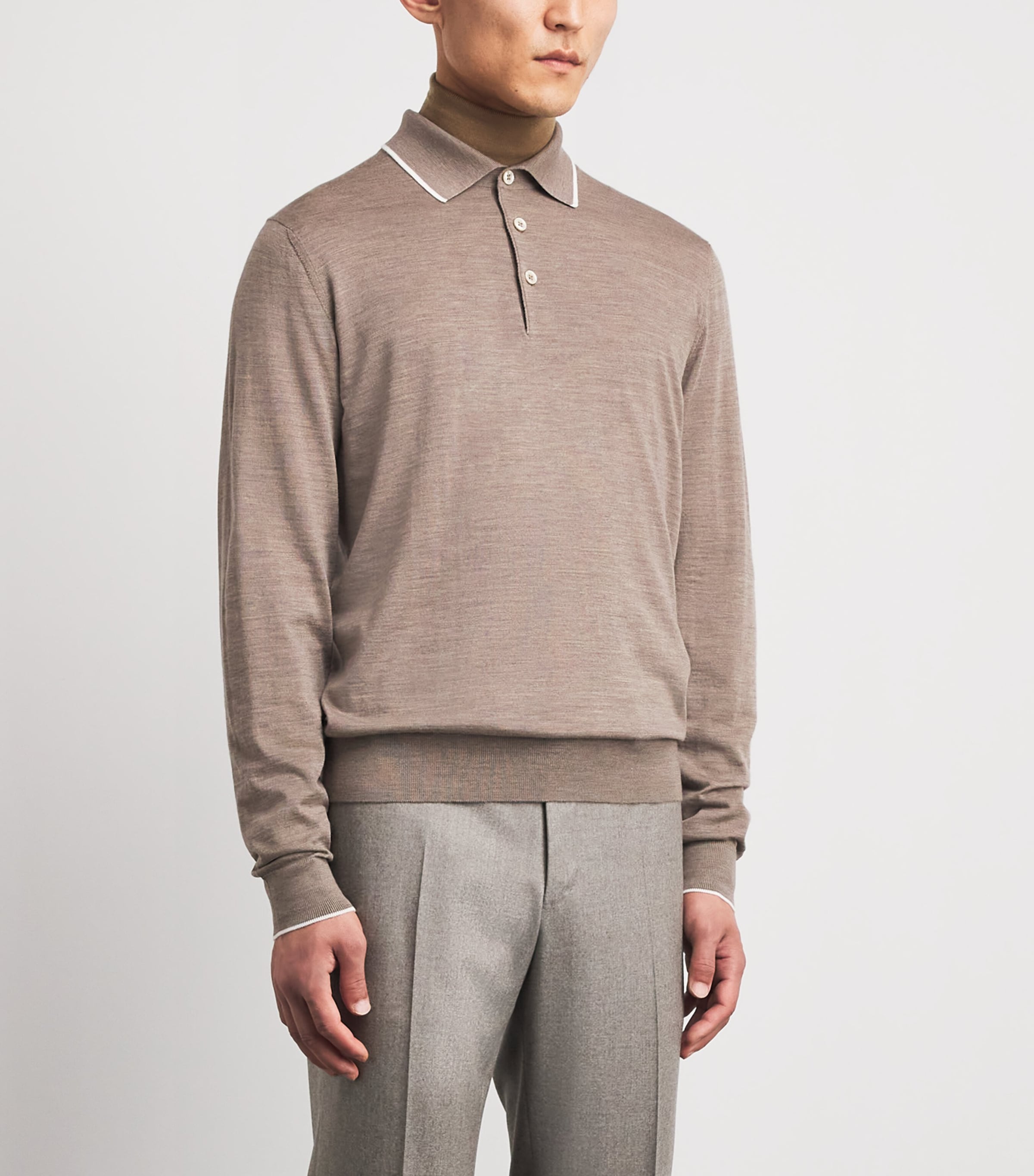 Fioroni Cashmere Mens Virgin Wool Long-Sleeve Polo Shirt Image 4