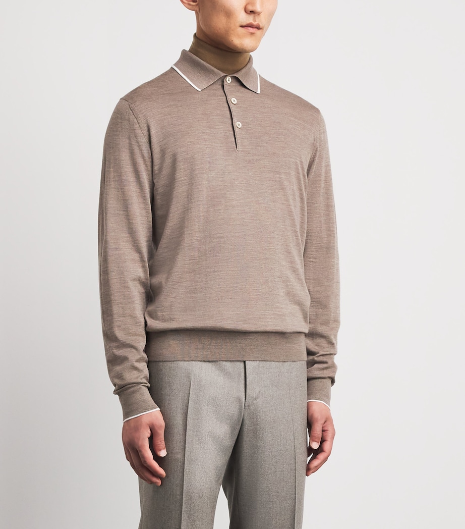 Fioroni Cashmere Mens Virgin Wool Long-Sleeve Polo Shirt Image 4