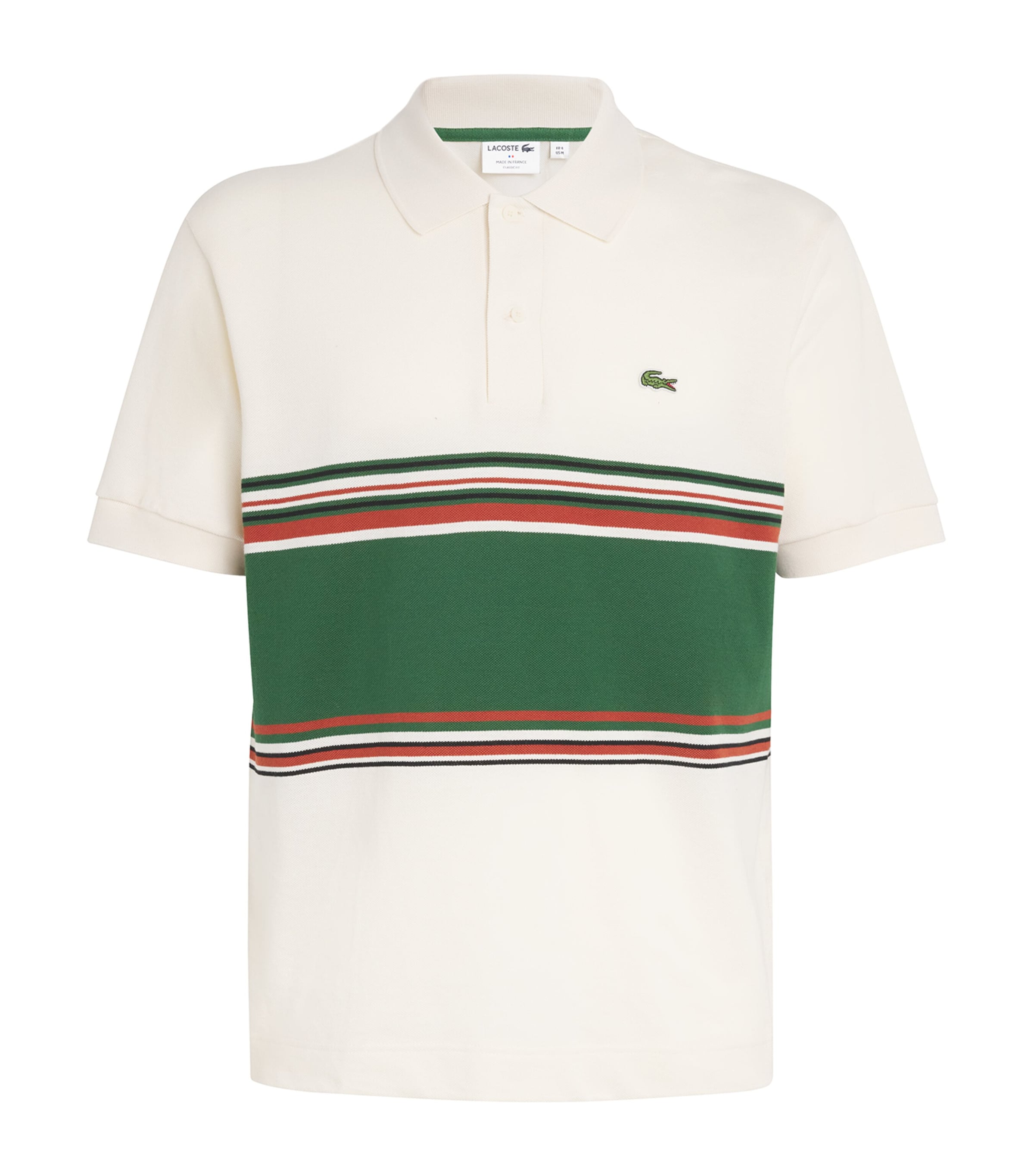 Lacoste Mens Cotton Contrast Stripe Polo Shirt Cream Image 1