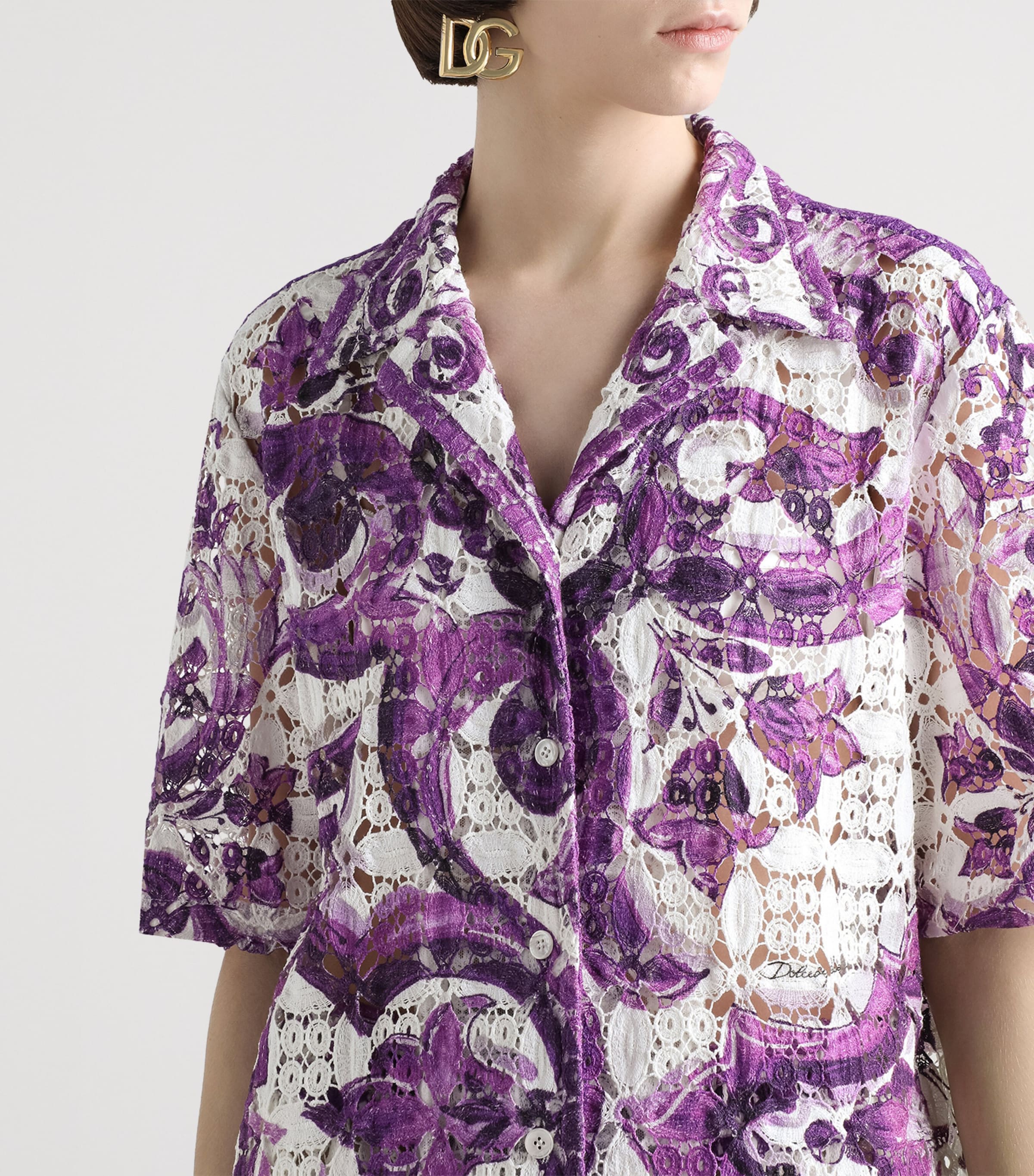 Crochet Majolica Print Shirt IP3TN-MAIOLICA VIOLA Image 4