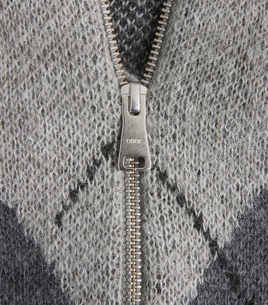 Coor Mens Argyle Zip-Up Sweater Melange Light Grey Image 2