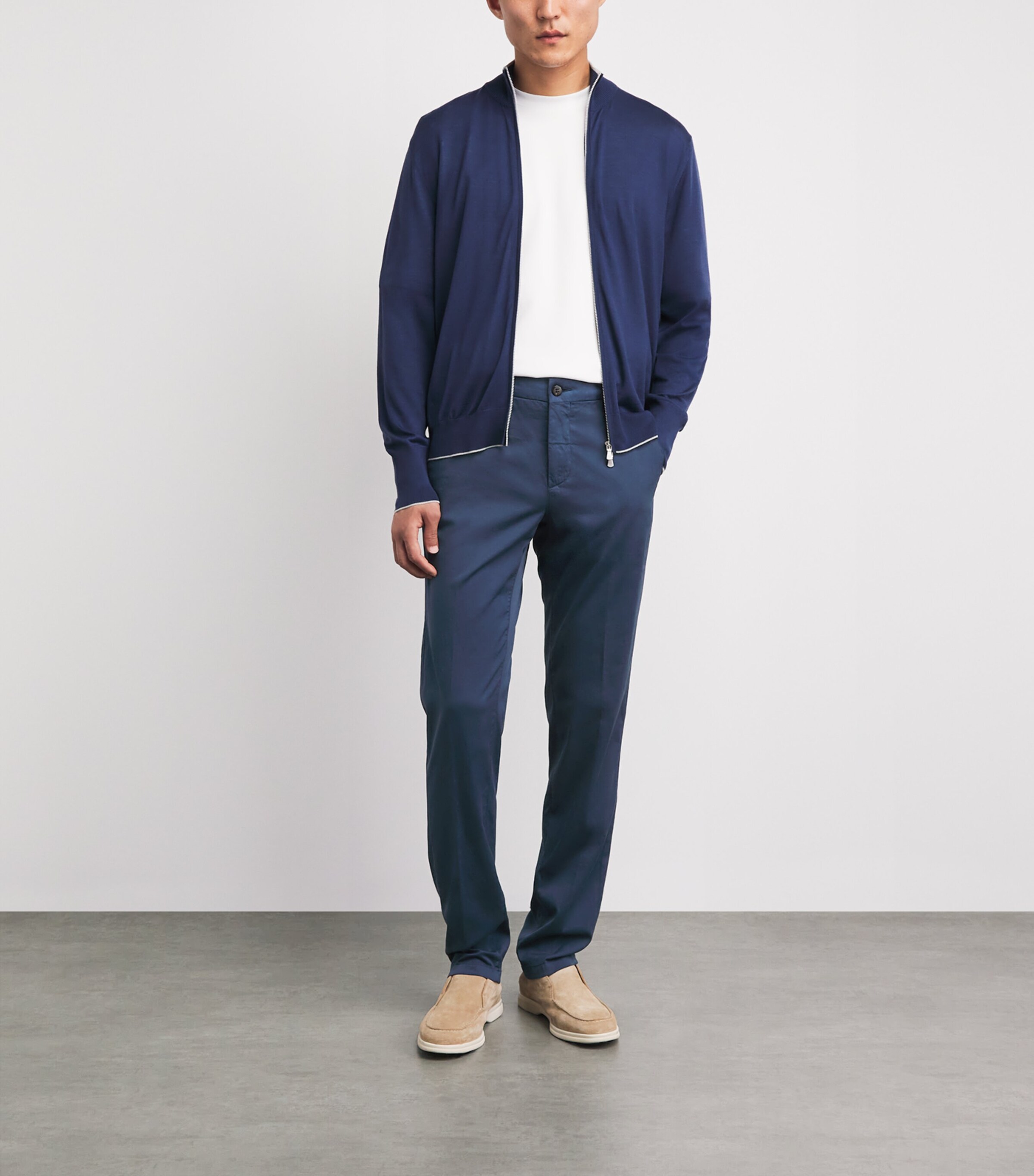 Eleventy Mens Cotton-Silk-Blend Chinos Blu Nuovo Image 2