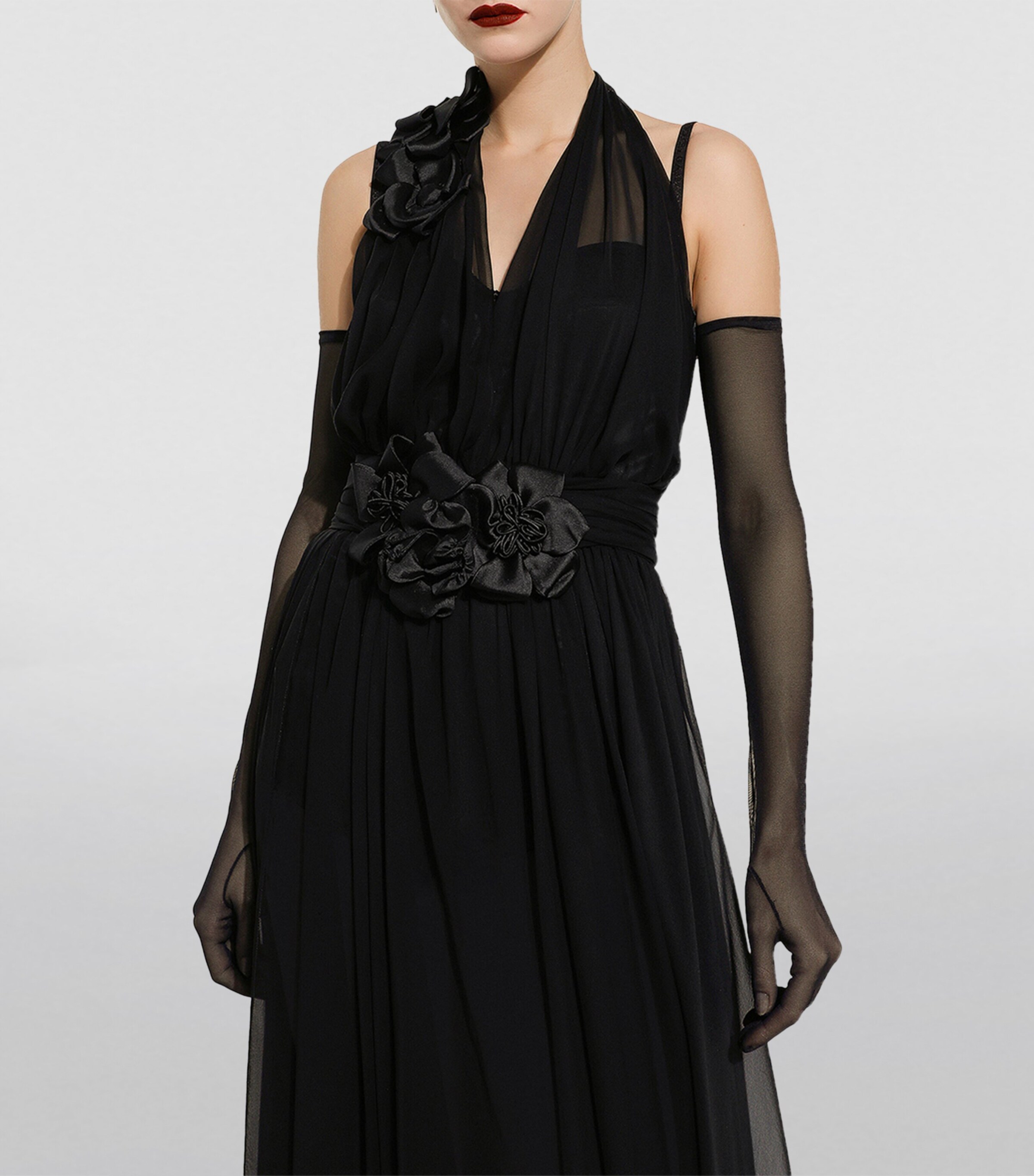 Dolce&Gabbana Womens Silk Rose Halterneck Gown Black Image 4