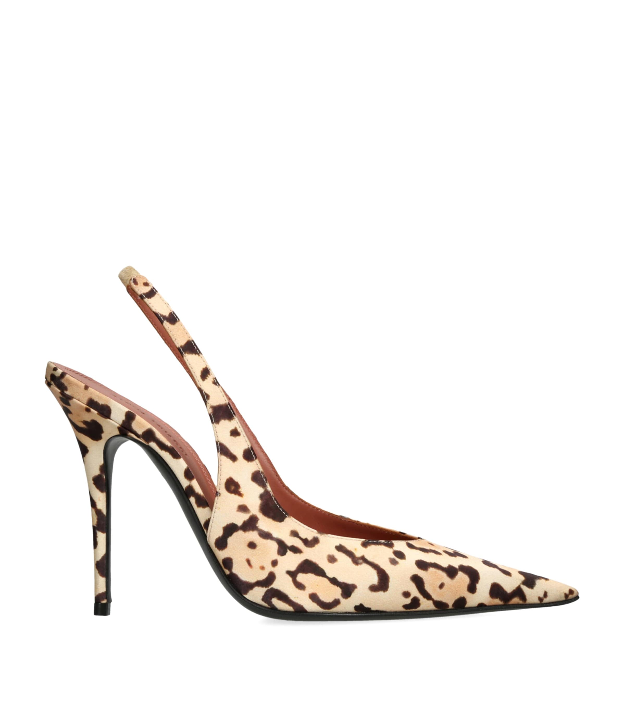 Amina Muaddi Satin Leopard Anok Slingback Pumps 105 In Brown