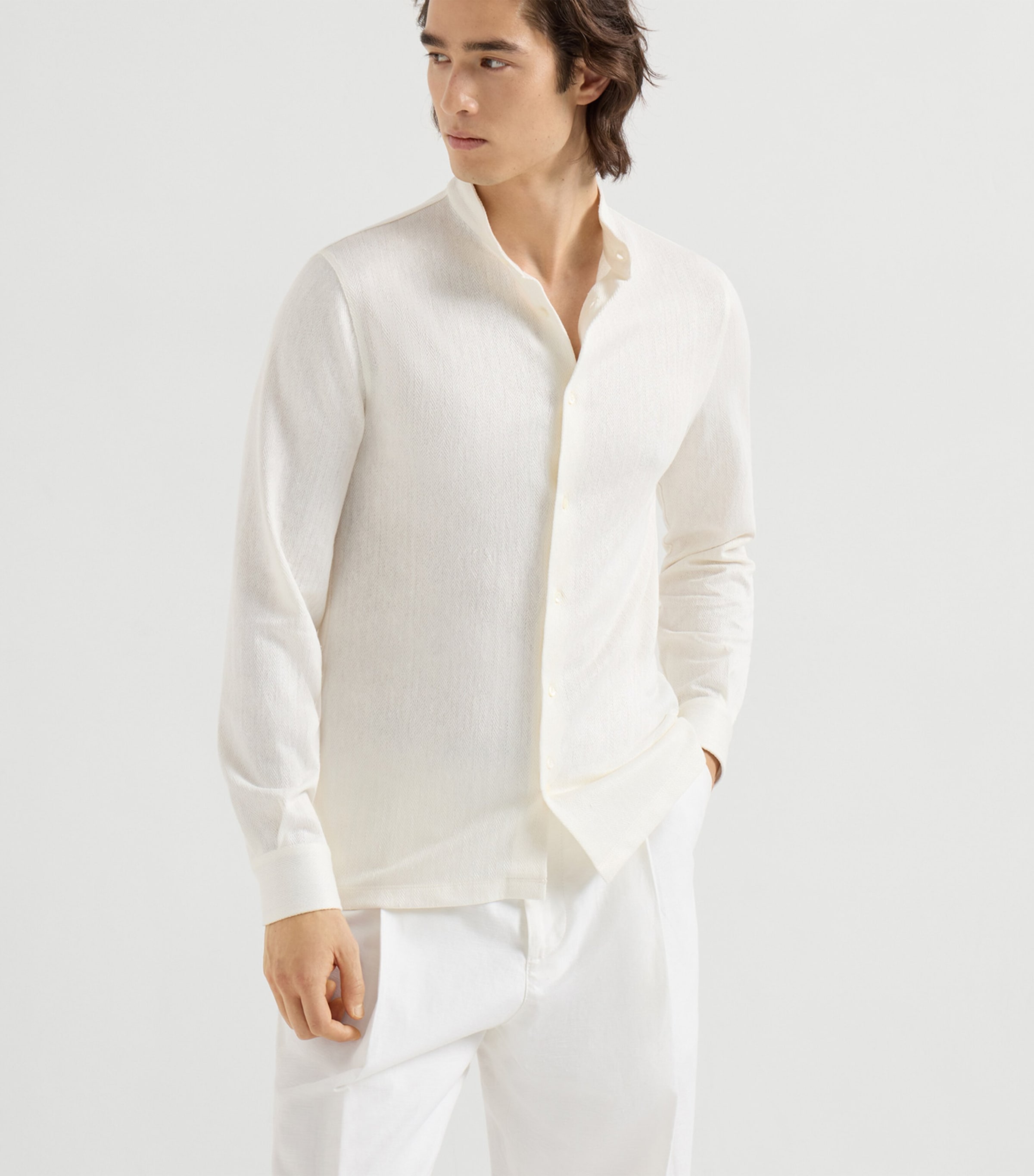 Linen-Cotton Chevron Shirt C2486 Image 4