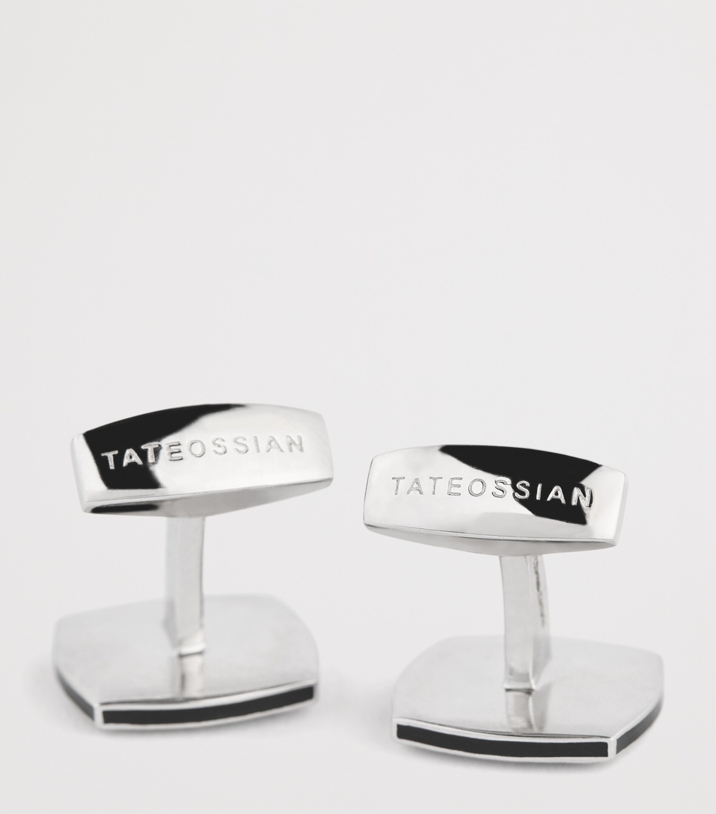 Tateossian Rhodium-Plated Graffiato Rounded Square Cufflinks Black Image 6