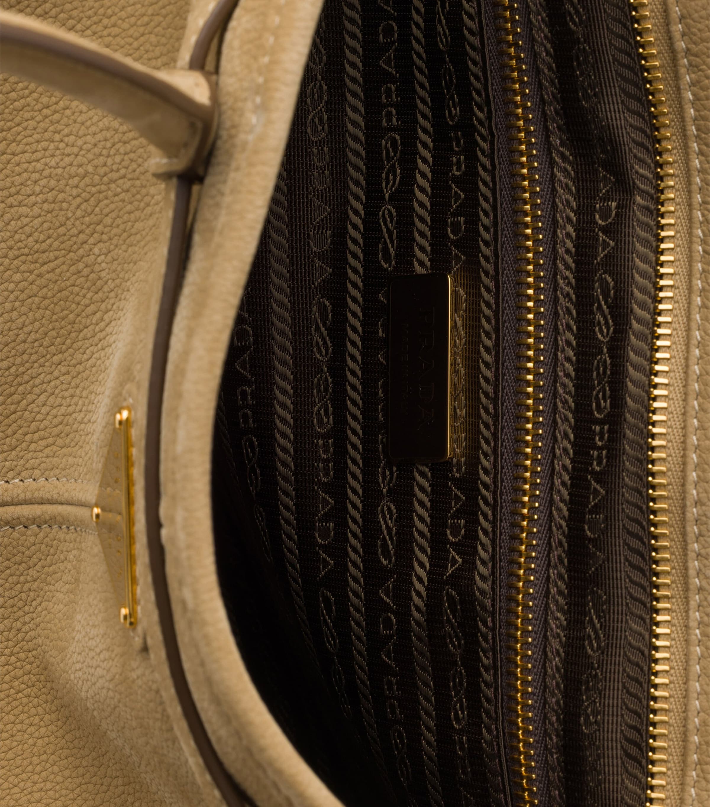 Prada Large Nubuck Leather Bonnie Top-Handle Bag Neutral Image 6