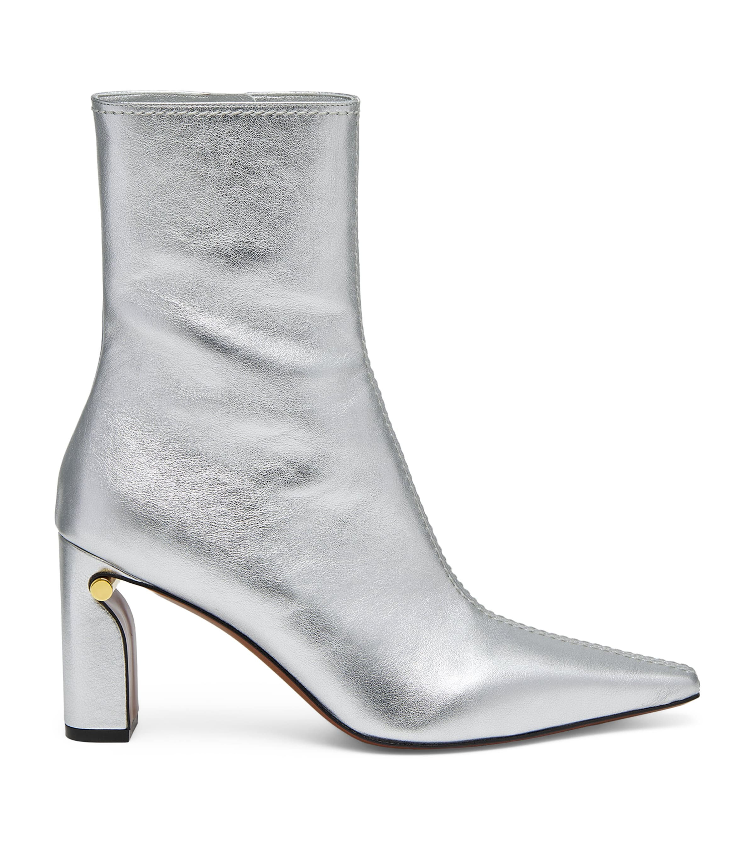 Alexander Mcqueen Metallic Leather T-bar Heeled Ankle Boots 80 In Black