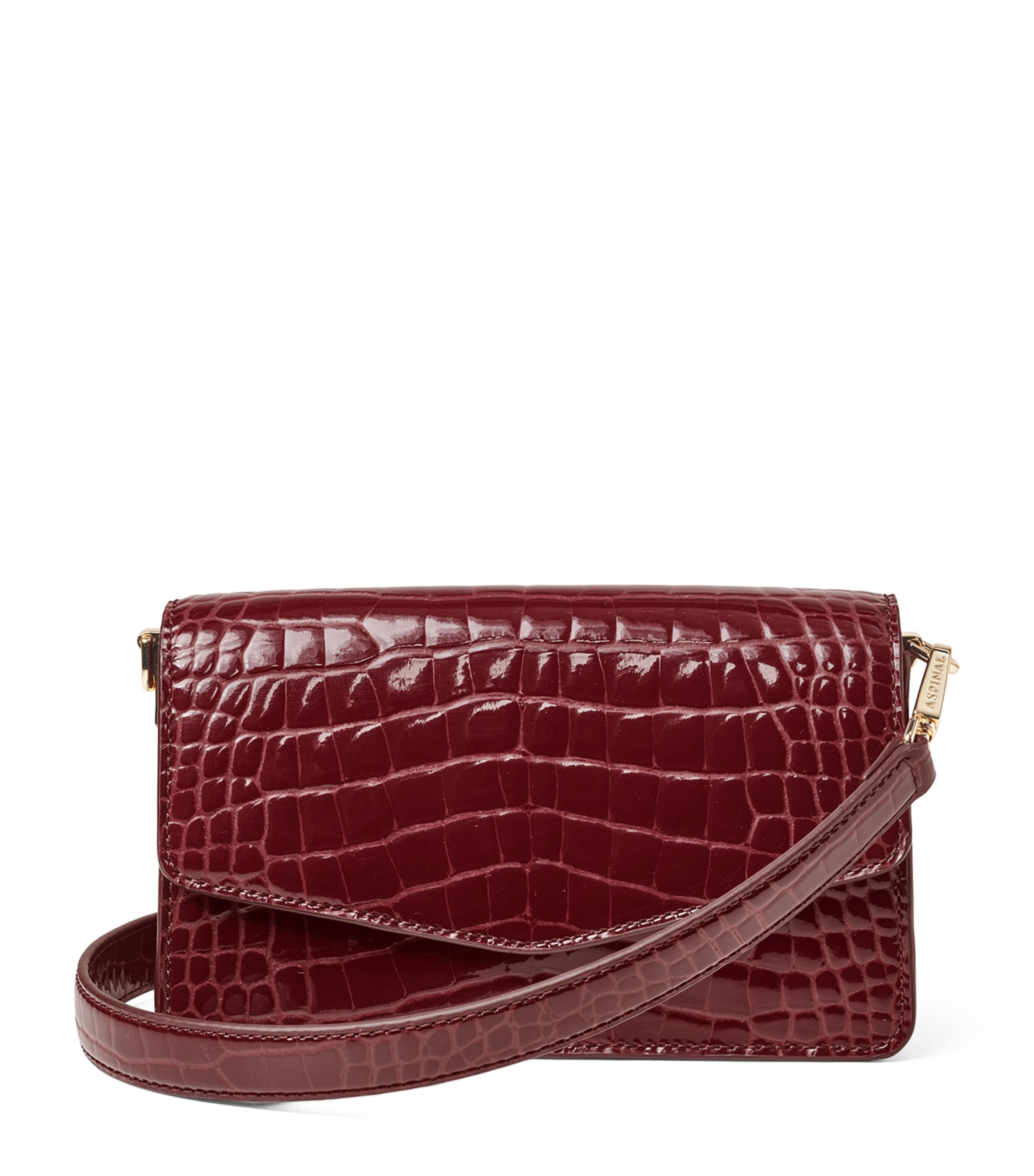 Leather Croc-Embossed Eliza Clutch Bag MERLOT Image 1
