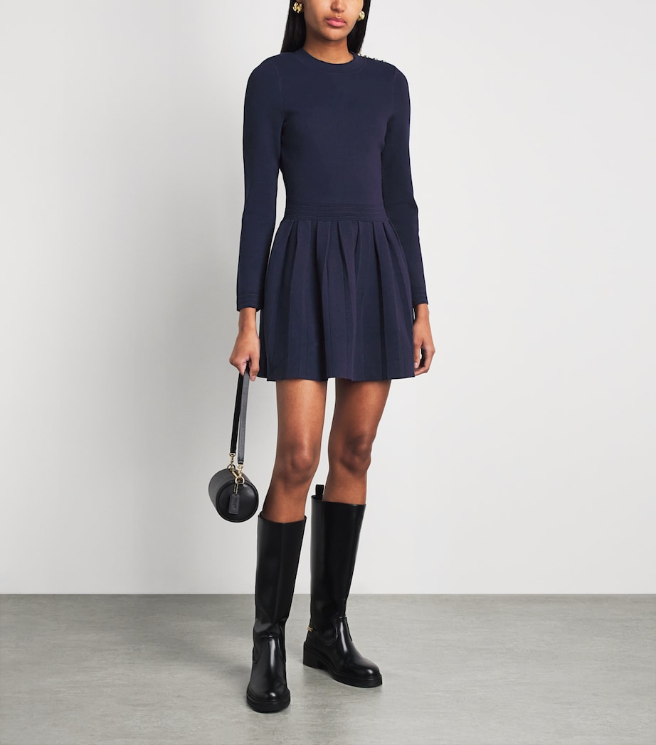 Sandro Paris Womens Knitted Mini Dress Navy Blue Image 2