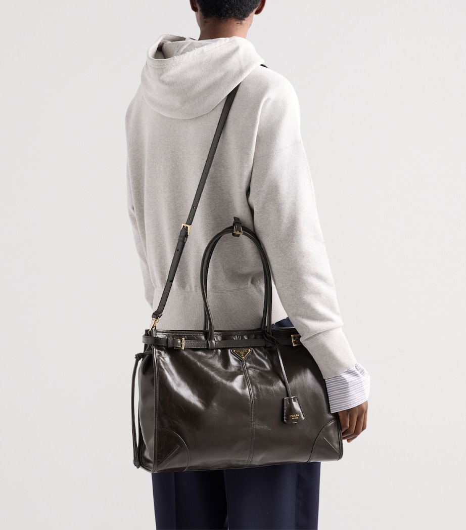 Prada Extra Large Leather Bonnie Shoulder Bag Green Image 9