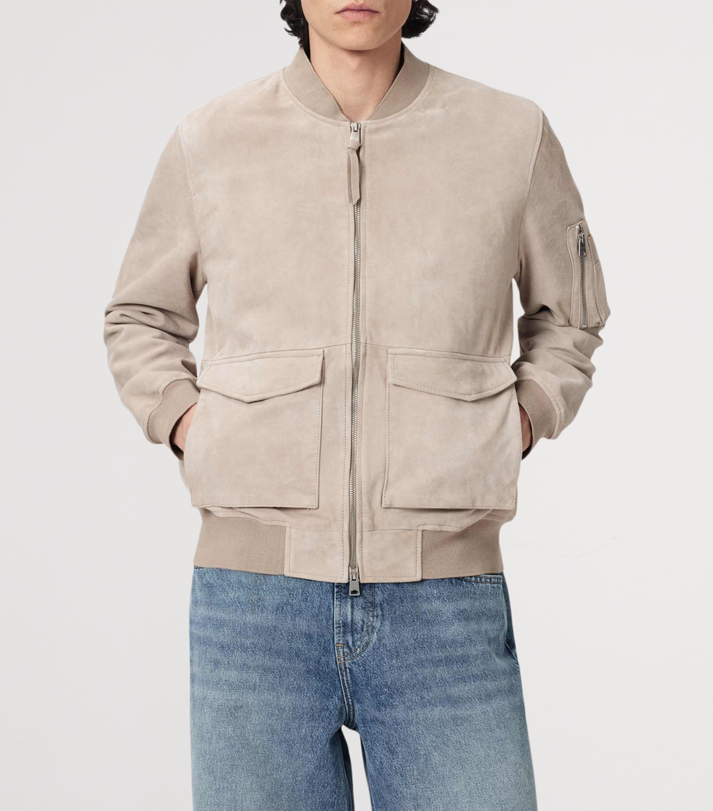 AllSaints Suede Rokko Bomber Jacket Pasilla Brown Image 3