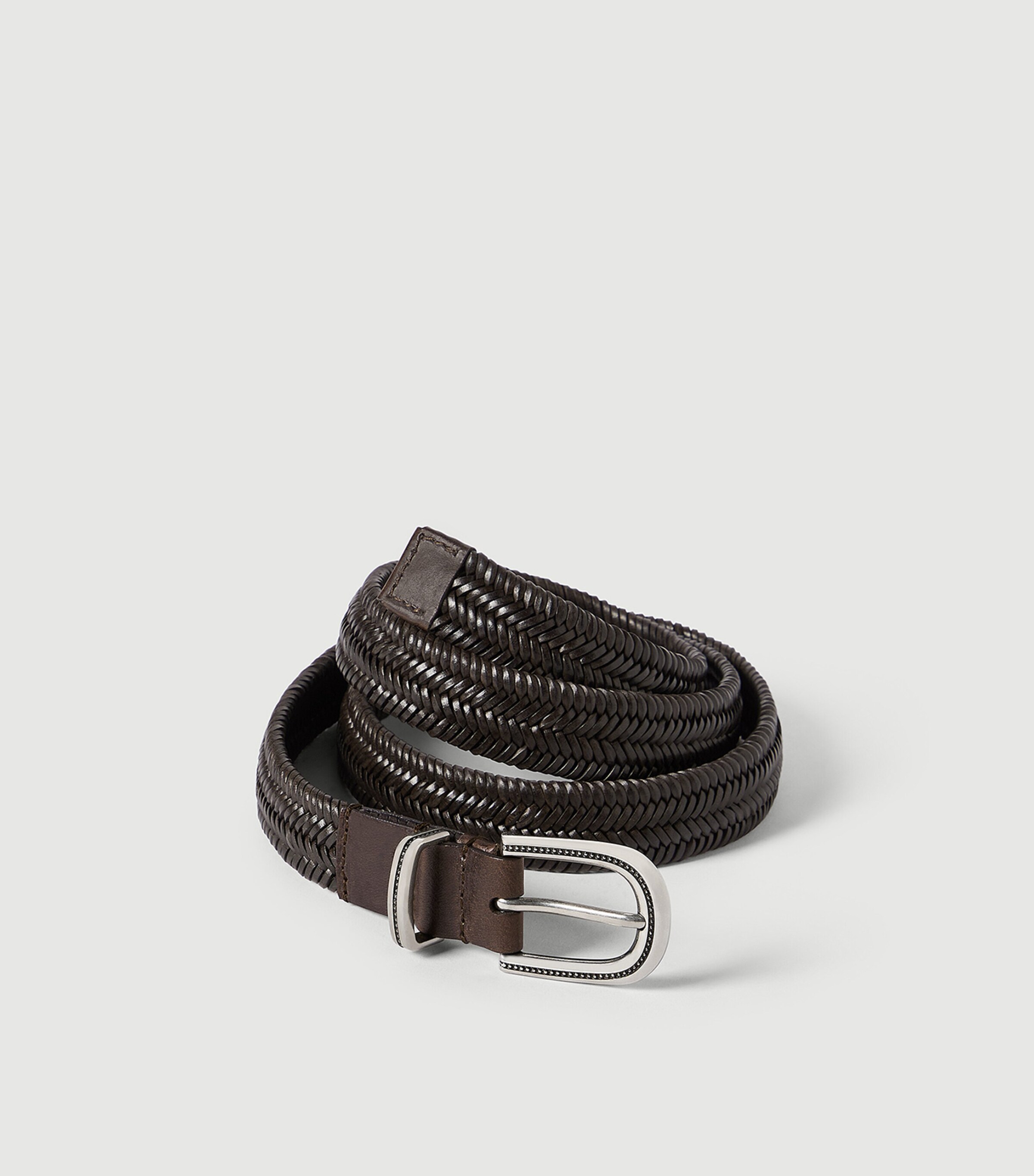 Brunello Cucinelli Leather-Blend Chevron-Effect Braided Belt Image 3
