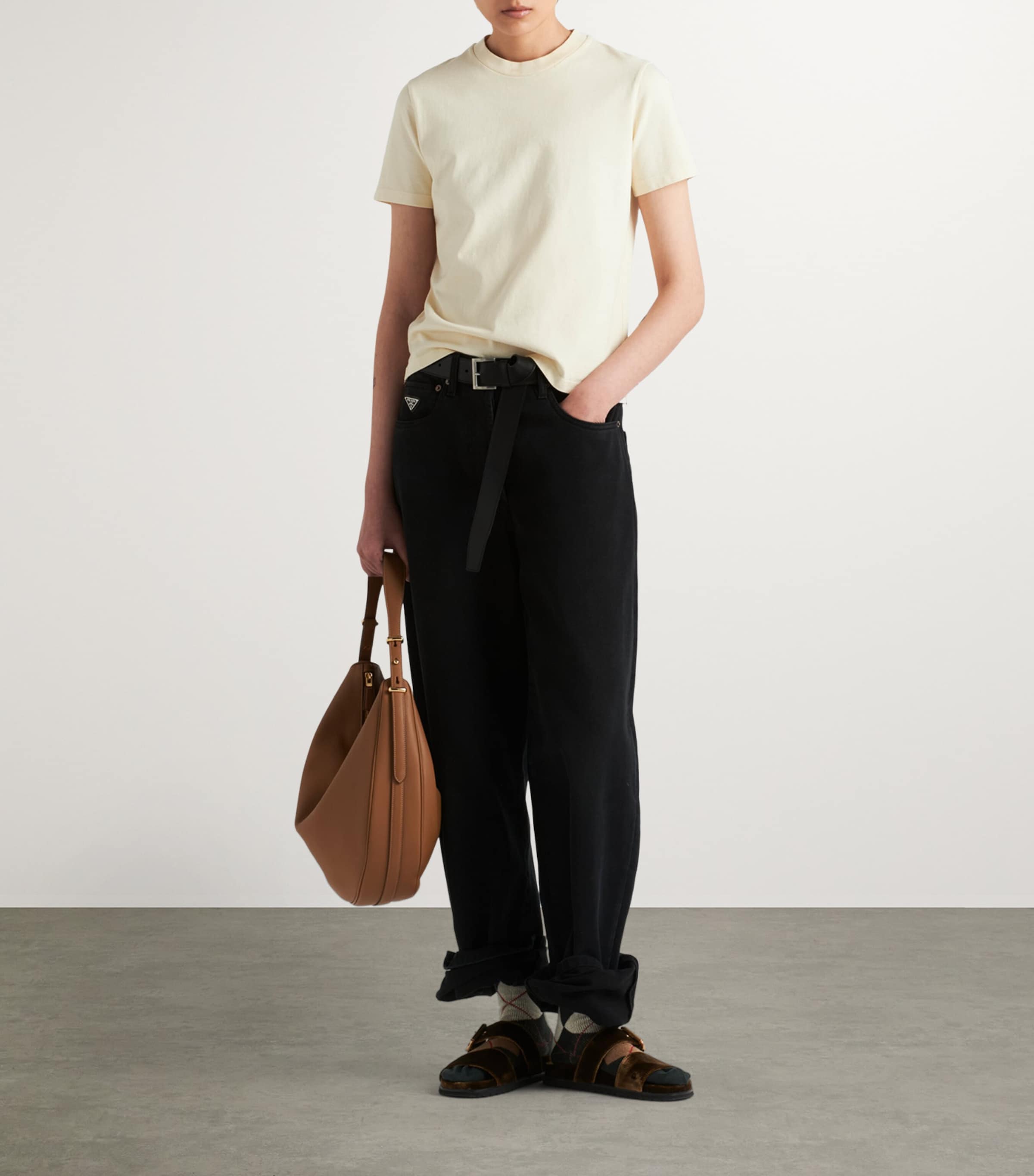 Prada Womens Fabric Logo T-Shirt Image 2