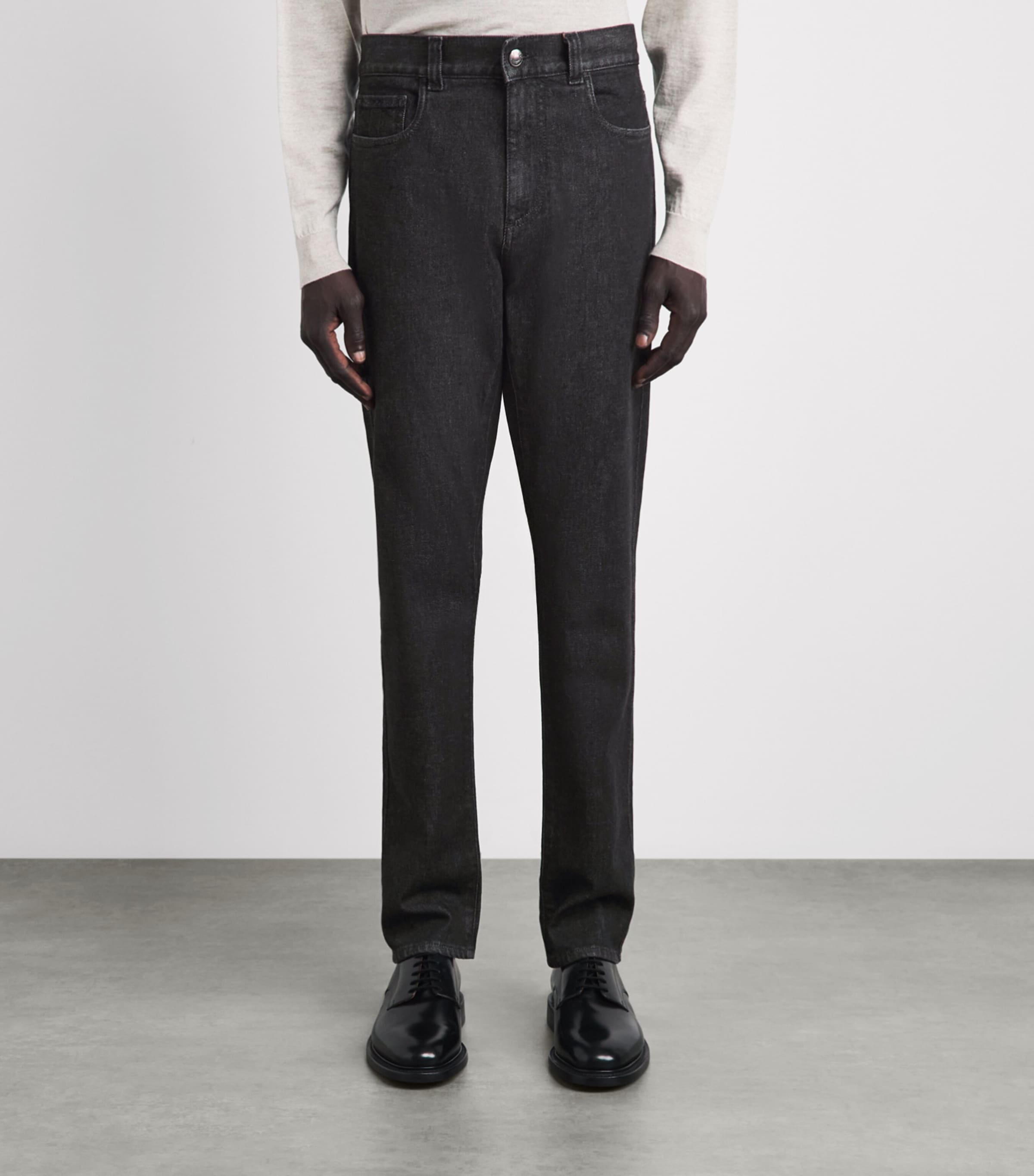 Canali Mens Stretch-Cotton-Cashmere Straight Jeans Black Image 4