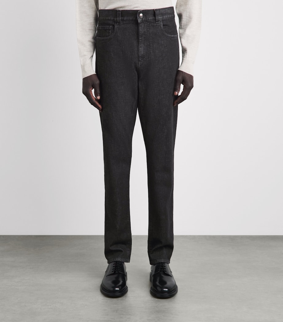 Canali Mens Stretch-Cotton-Cashmere Straight Jeans Black Image 4