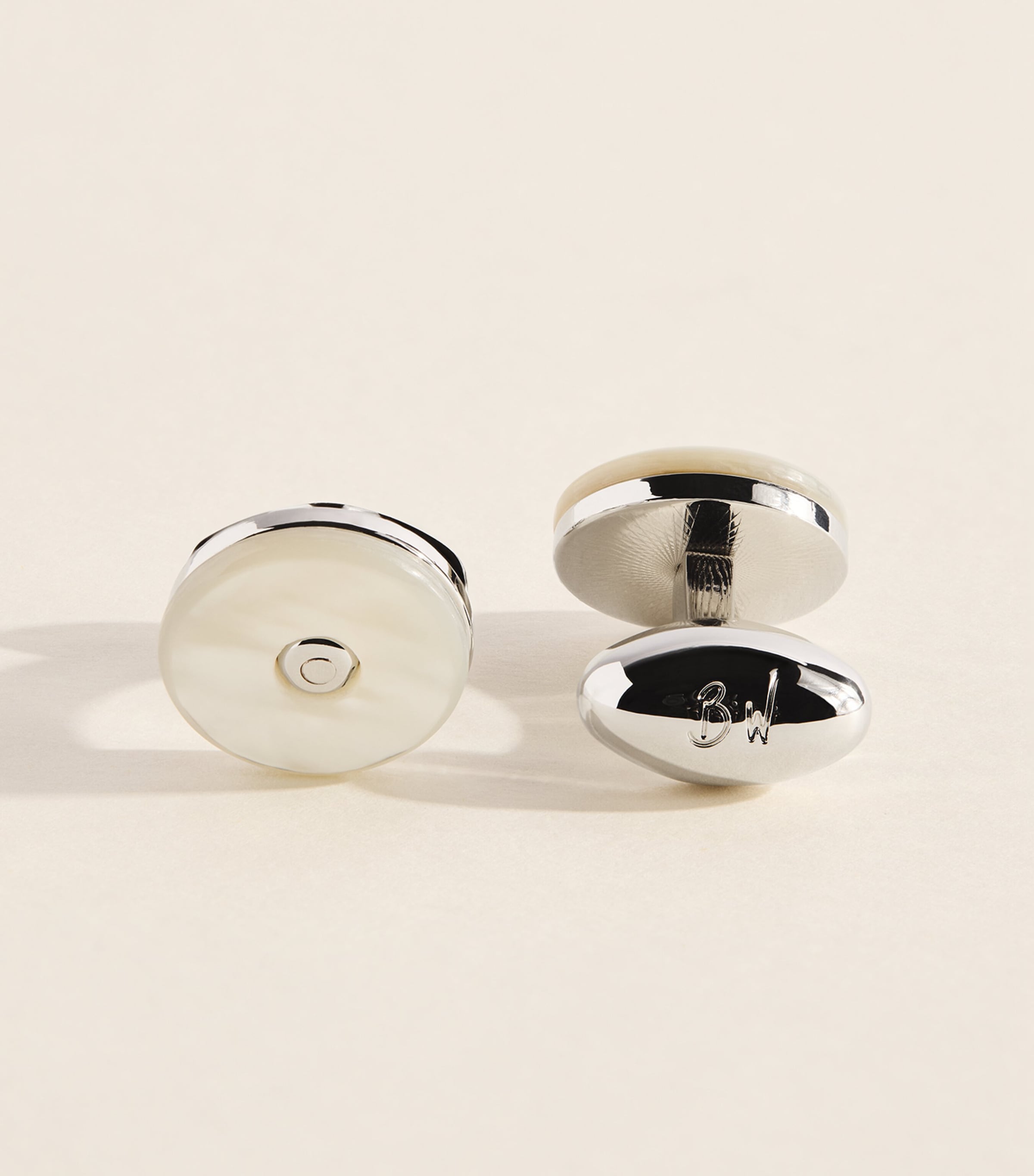 Babette Wasserman Rhodium-Plated Tiger’s Eye Tourbillon Cufflinks Mother Of Pearl Image 1
