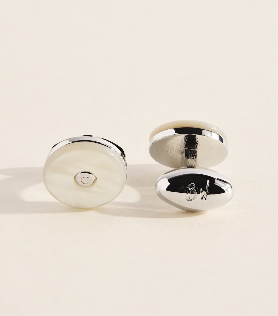 Babette Wasserman Rhodium-Plated Tiger’s Eye Tourbillon Cufflinks Mother Of Pearl Image 1