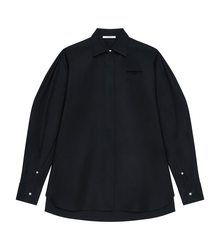 Cotton Turned Up-Sleeve Cocoon Shirt BLACK Image 1